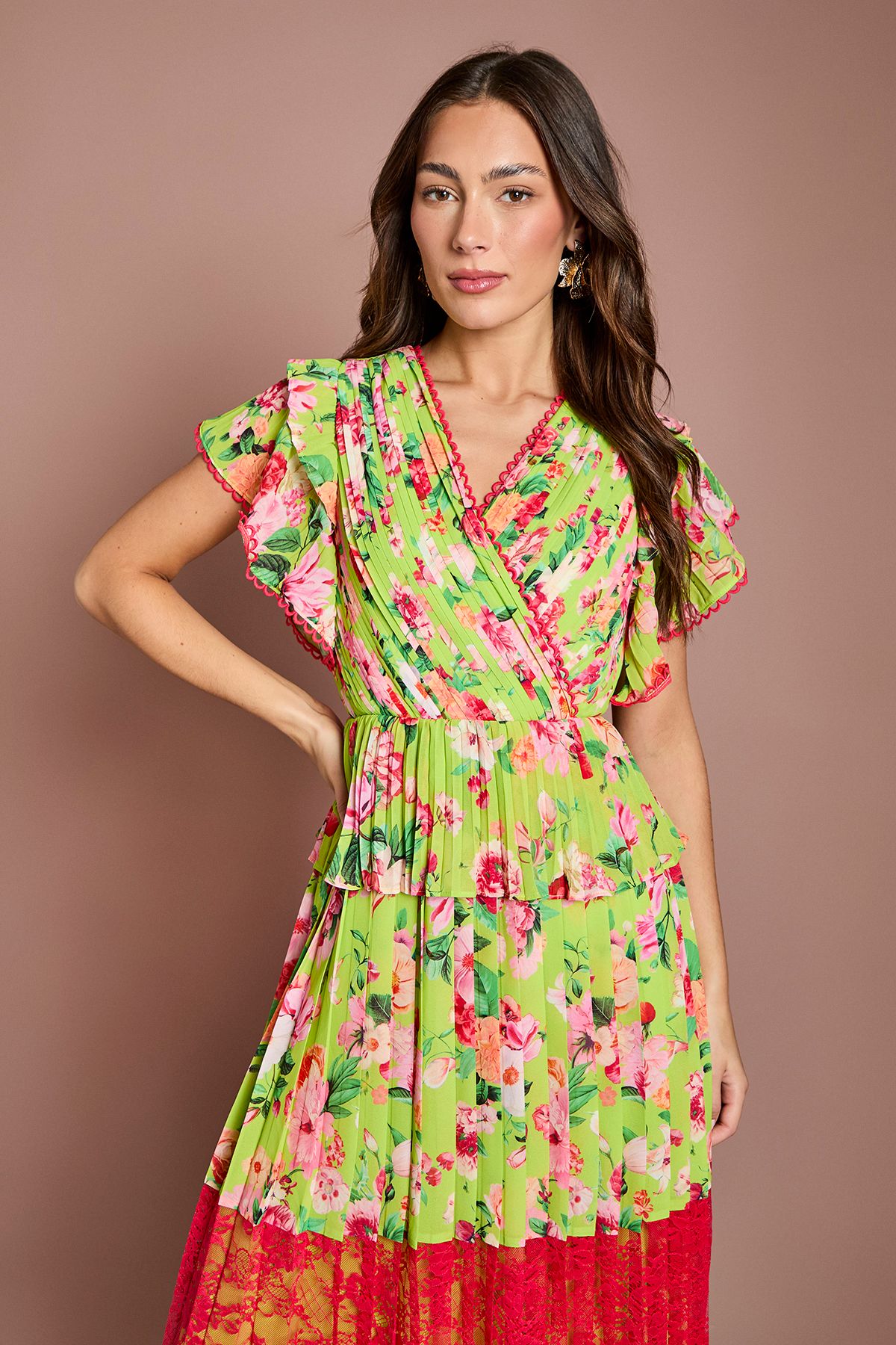 Coast Lace Insert Printed Wrap Midi Dress