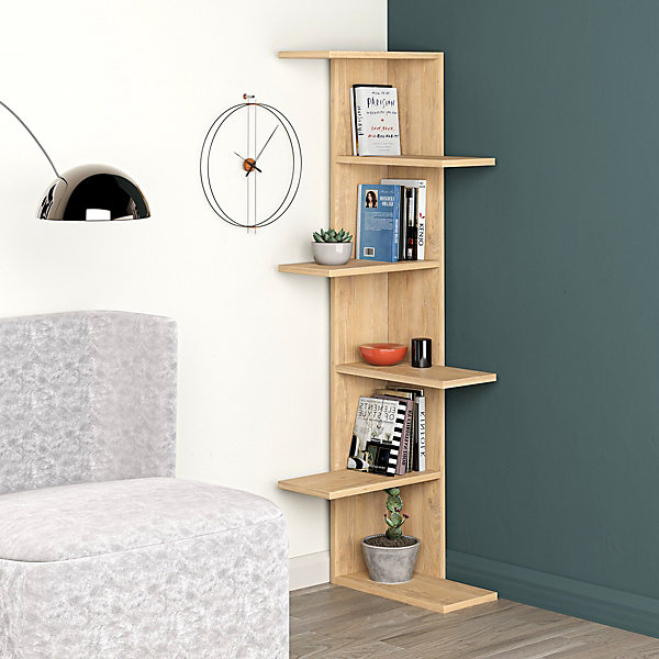 Etagère murale, bibliothèque coloris chêne cambrian - longueur 37 x profondeur 24 x hauteur 141 cm