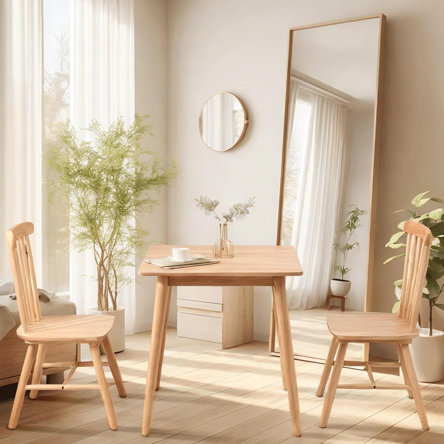 OGMILL 27.6 Small Square Dining Table for 2, Space-Saving Natural Kitchen Dinner Table Rustic Wood Mid Century Modern Table with Solid Wood Leg for Small Spaces