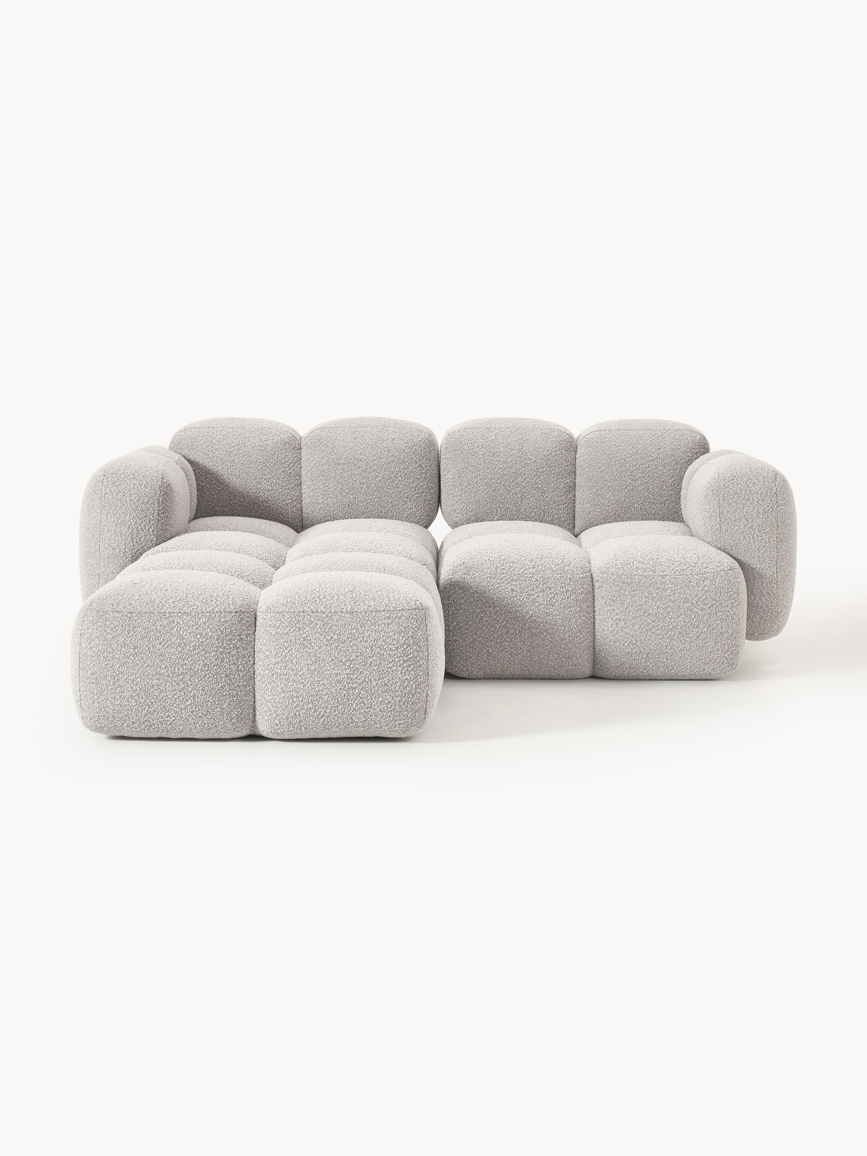 Modulares Sofa Tayla (3-Sitzer) aus Bouclé mit Hocker (links/rechts)
