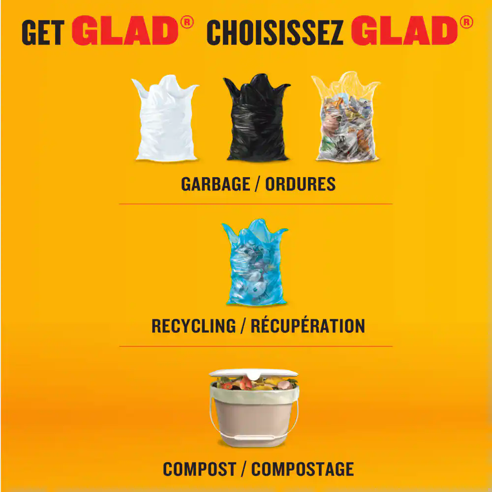 Glad Giant Easy-Tie Flap Indoor/Outdoor Garbage Bags, 40-pk, Black, 184-L