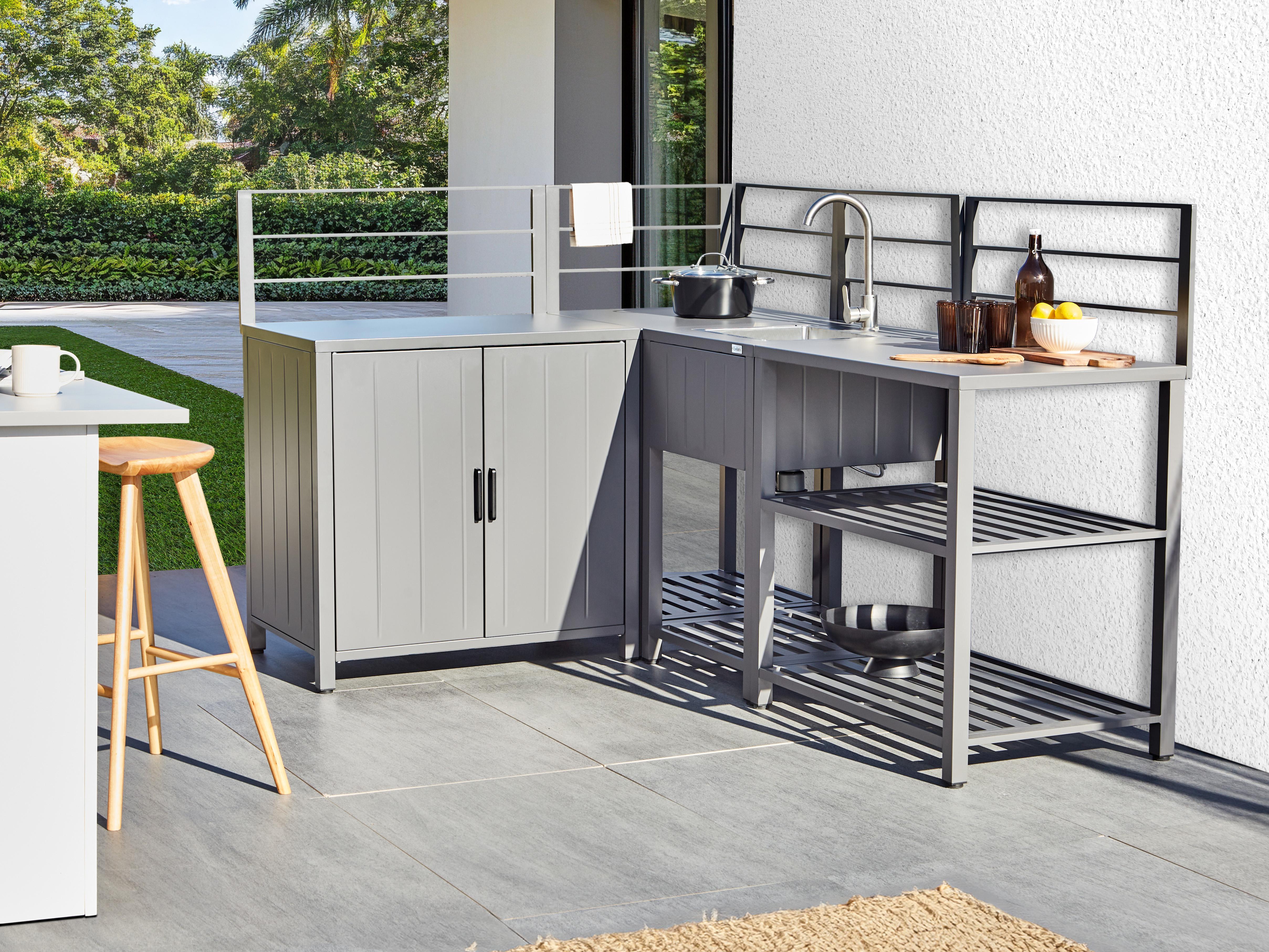 4 Piece Outdoor Kitchen Set with Sink VIGGIANO Metal Grey