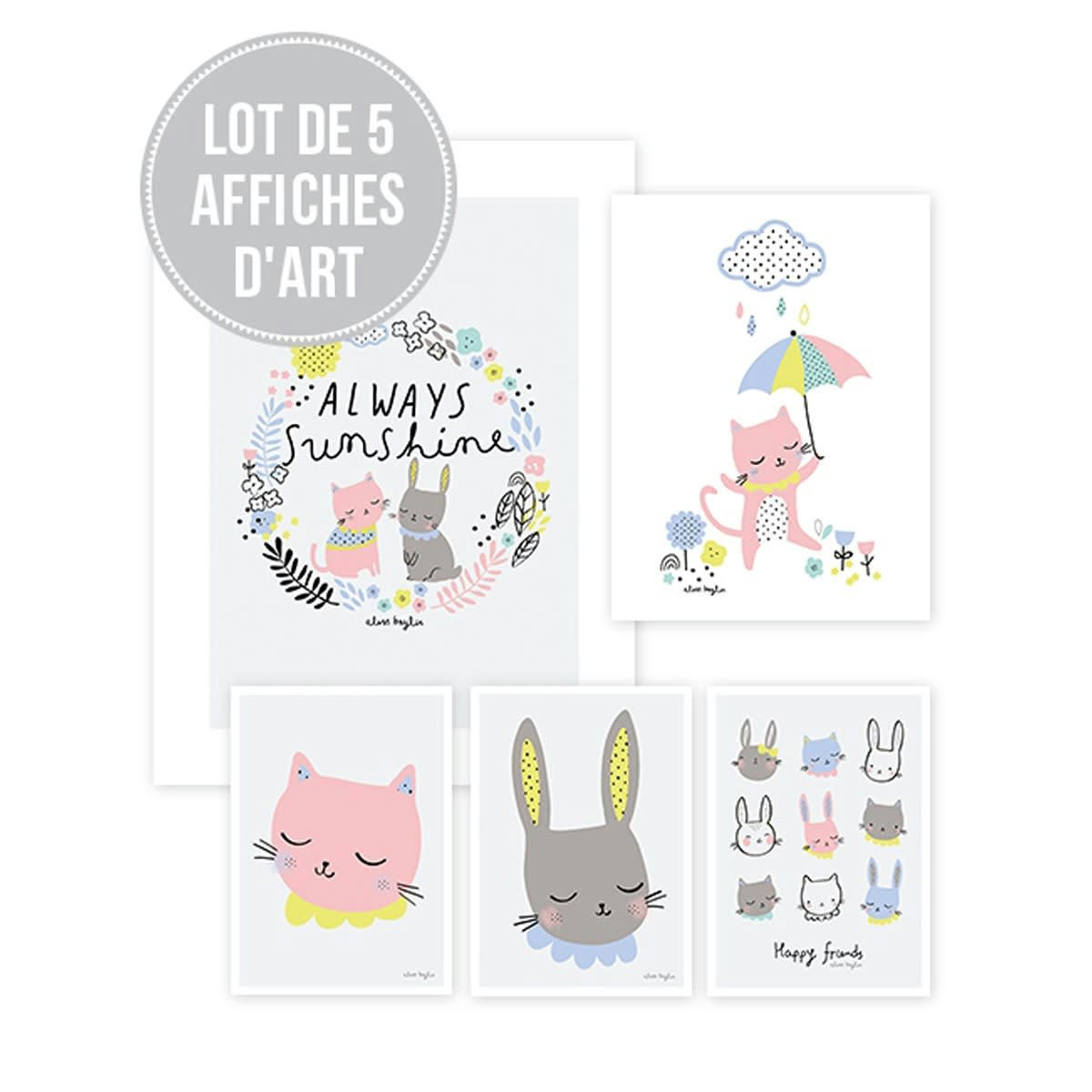 MOKA - Lot d'affiches chats en Papier Rose