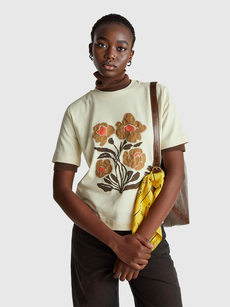 T-shirt with print and embroidery