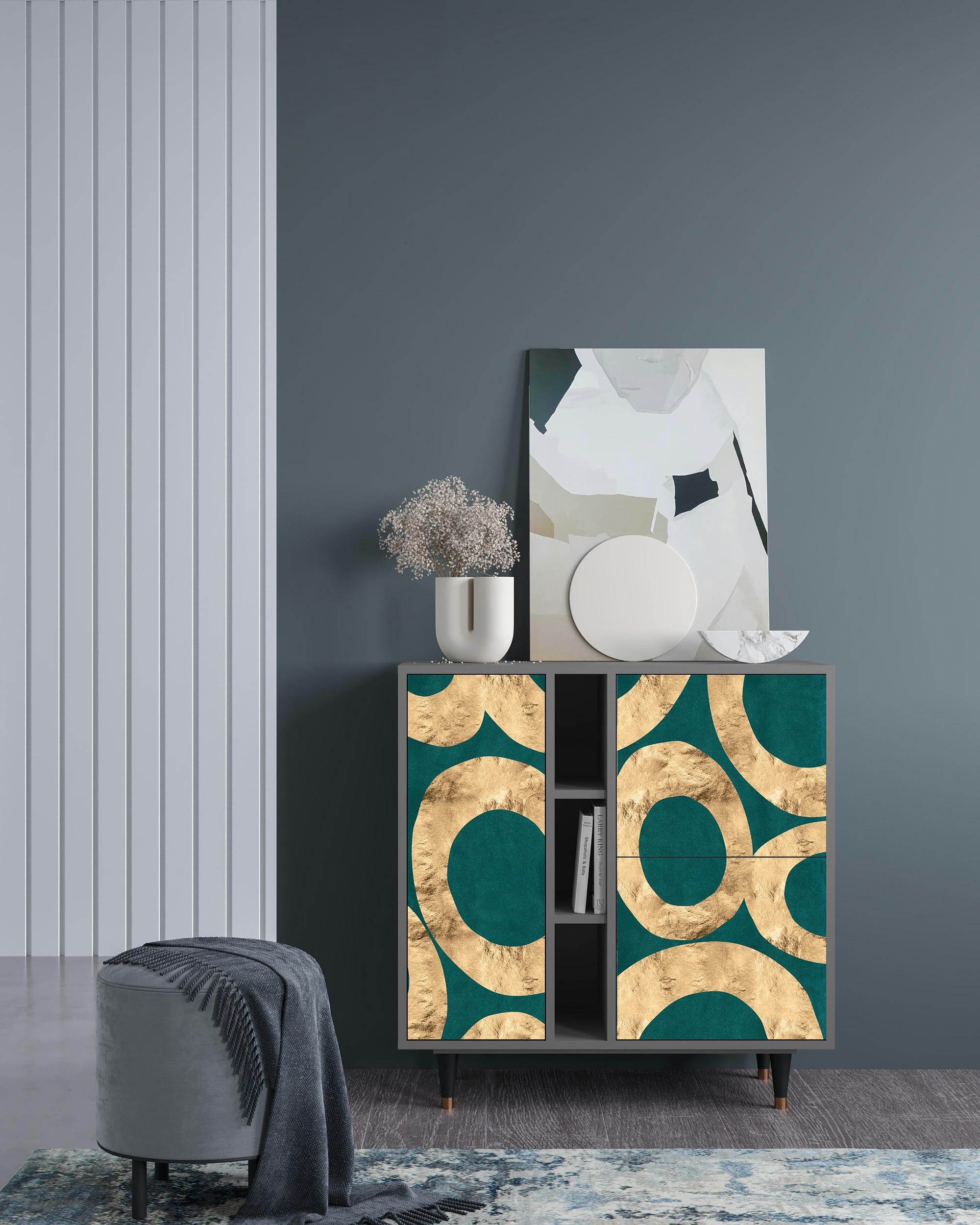 ZIRCON SPHERE - Buffet  bleu-vert 3 portes L 94 cm