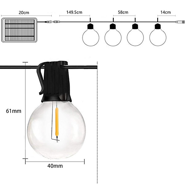 Guirlande Lumineuse Exterieur Solaire, 100FT Guirlandes Lumineuses52 LED Ampoules Blanc Chaud, IP45, Jardin Classe énergétique G