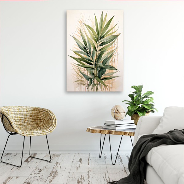 Feeby Obraz na płótnie, Zielone Liście Akwarela Beżowa Natura 40x60