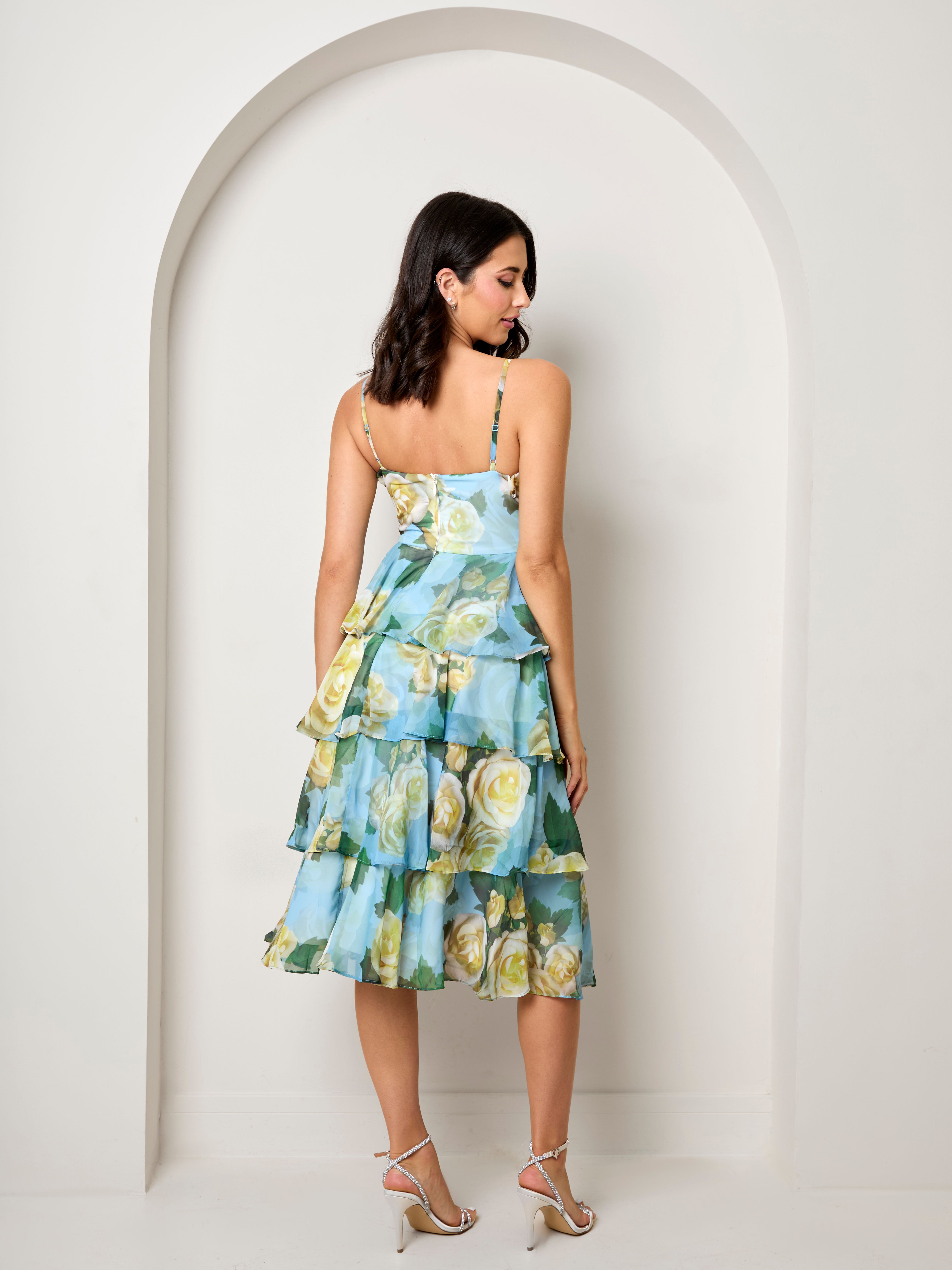 Chi Chi London Sleeveless Floral Print Midi Dress in Blue