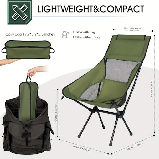 NNETM Folding Camping Chair Lightweight High Back Seat