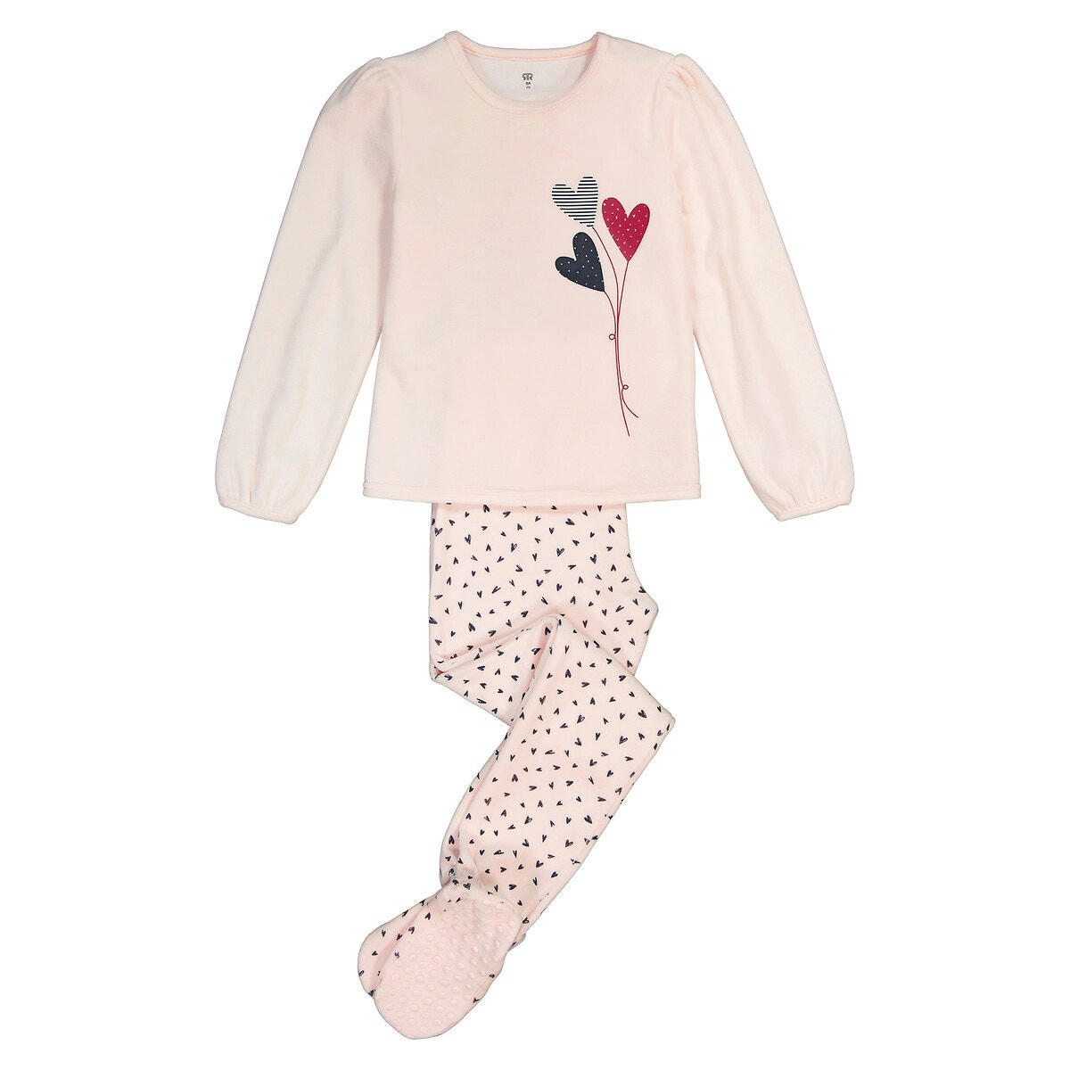 Pyjama à pied en velours imprimé cœur