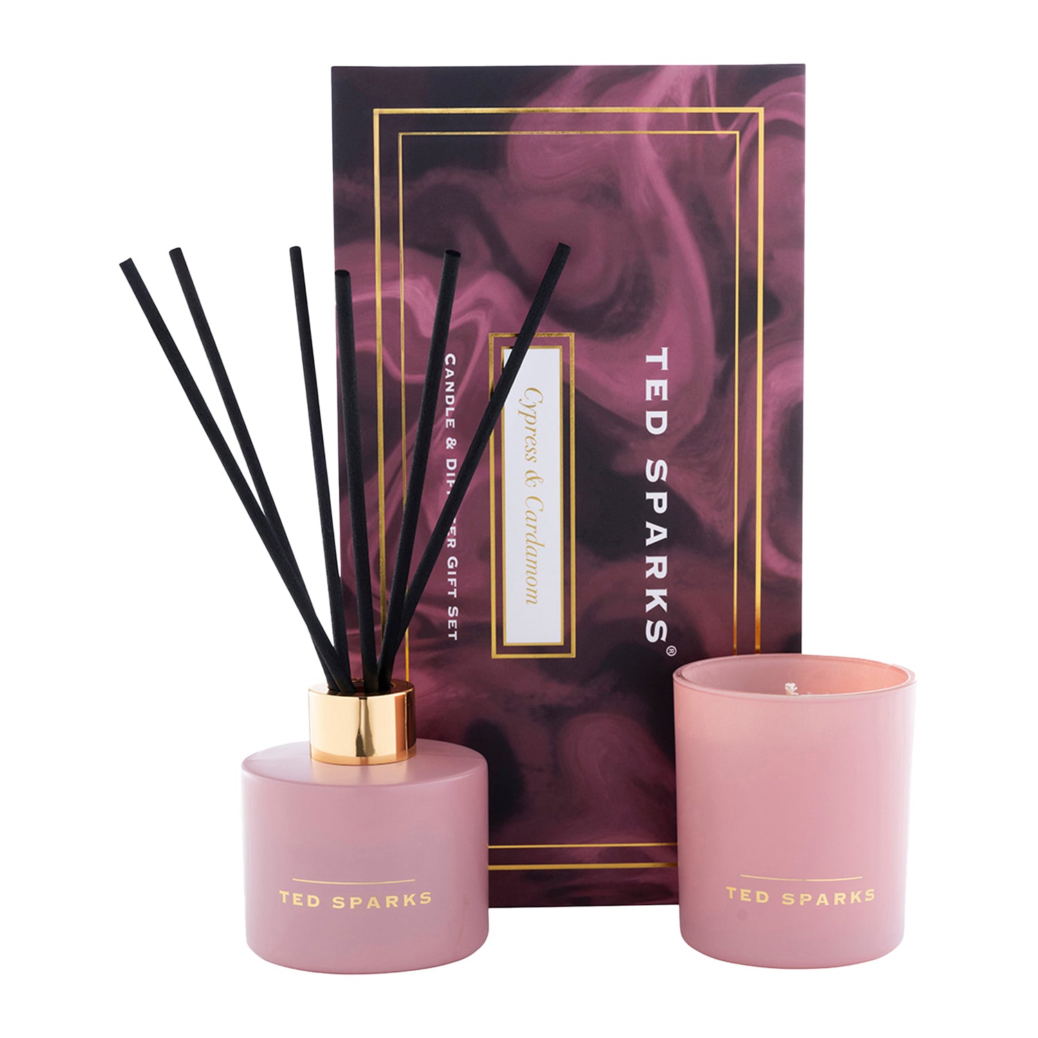 Ted Sparks Kaars & Geurstokjes Gift Set M - Cypress & Cardamom