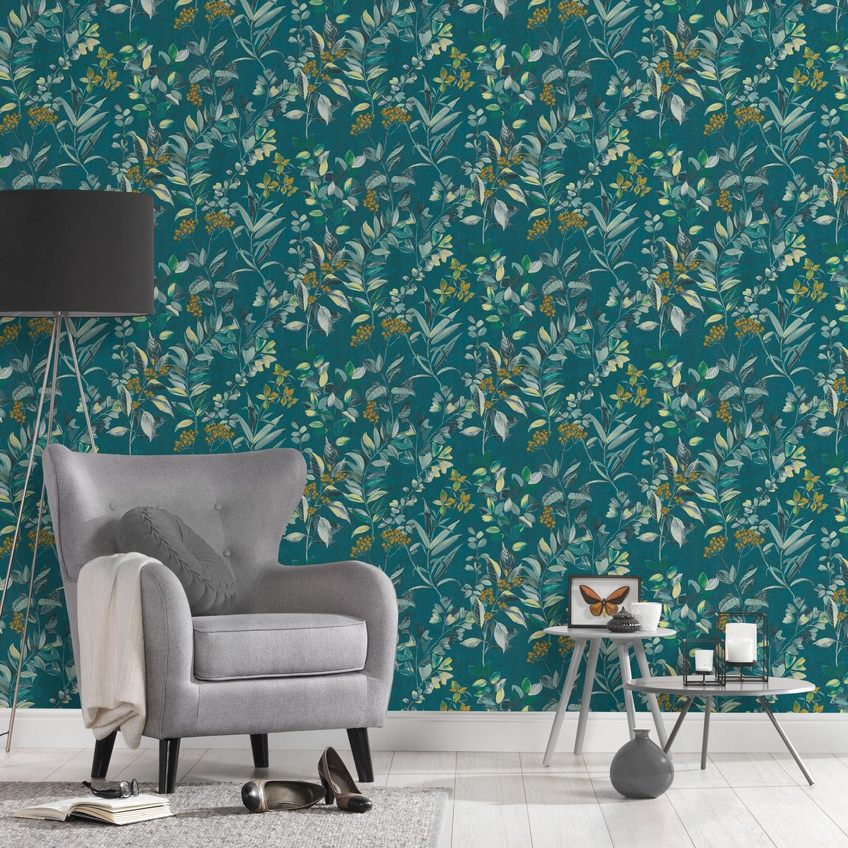 Livingwalls behang bloemmotief blauwgroen - 53 cm x 10.05 m - AS-391713