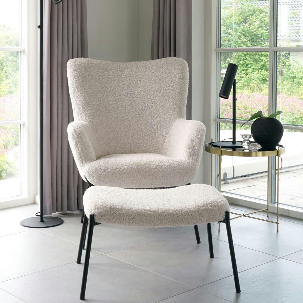 GLASGOW - Repose-pieds en tissu bouclette blanc