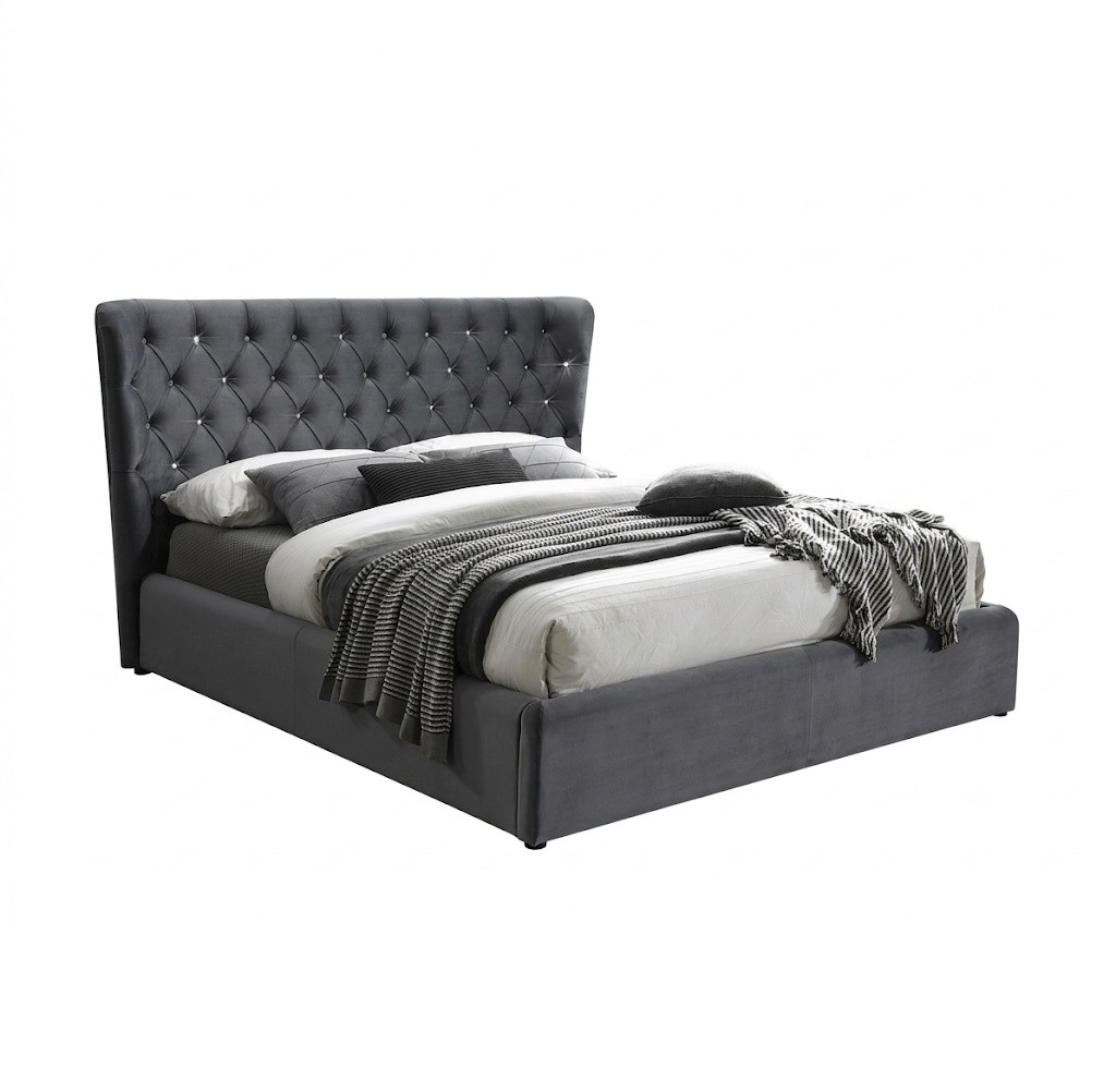 Łóżko tapicerowane CARVEN VELVET 160x200 szare bez szuflady/bez materaca