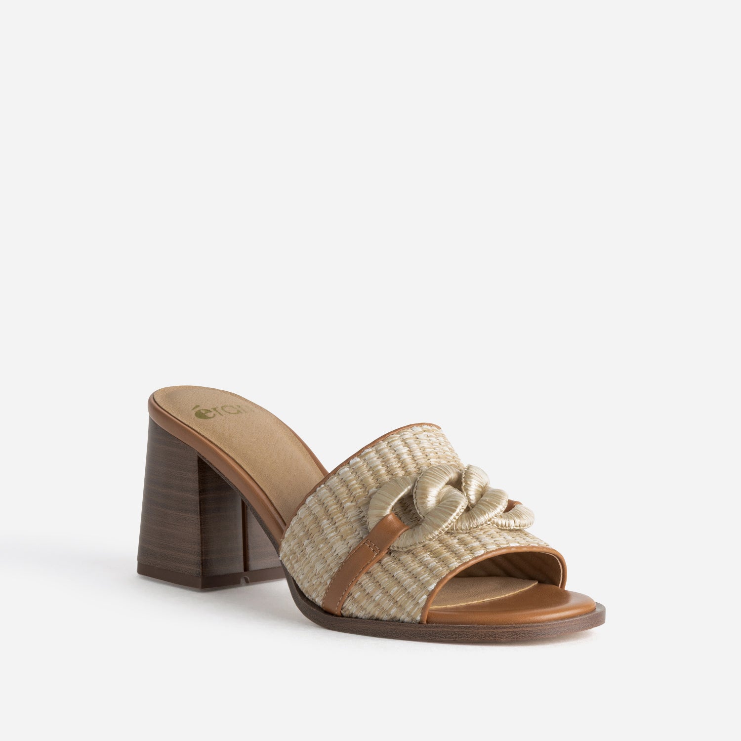 Mule à talon beige effet raphia