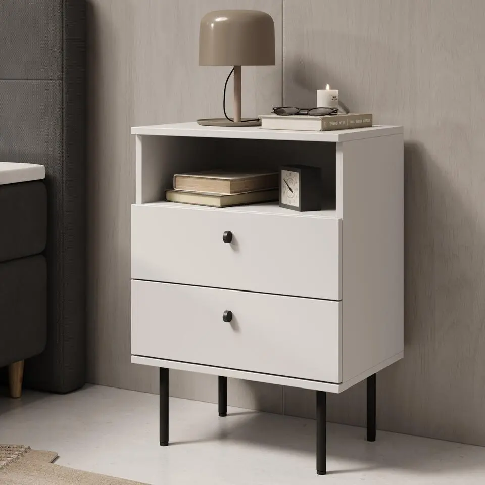 Meubella - Nachtkastje Hidde 2 - Wit - 50 cm