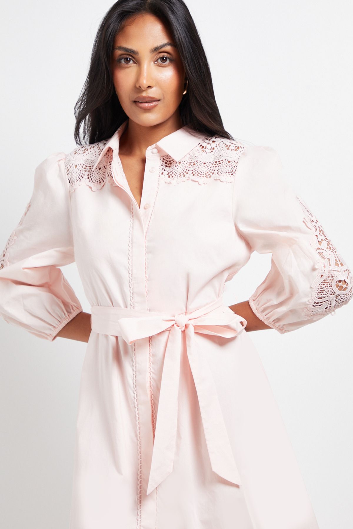 Wallis Petite Occasion Cotton Cutwork Detail Shirt Dress