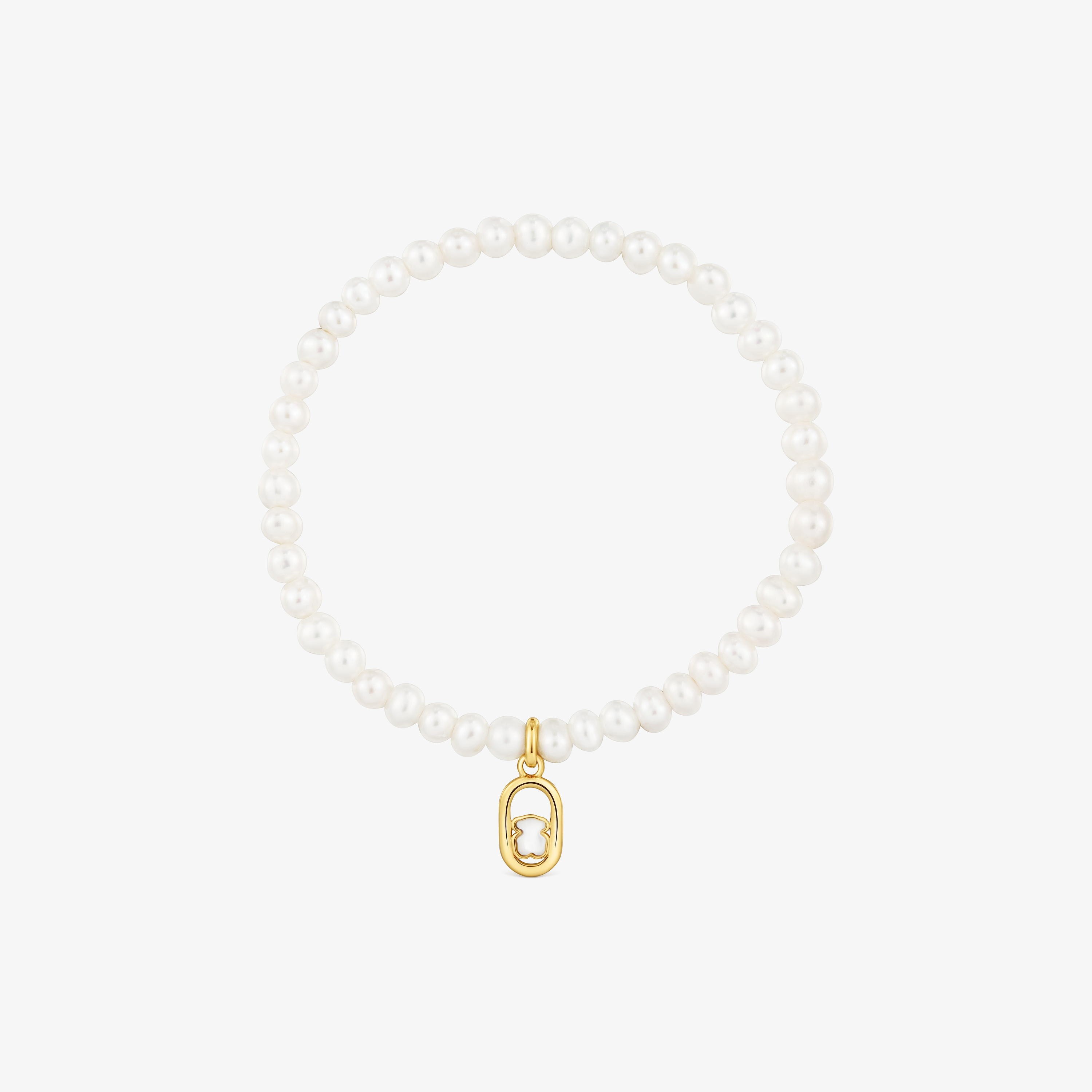 Pulsera elástica con nácar y baño de oro 18 kt sobre plata Camille