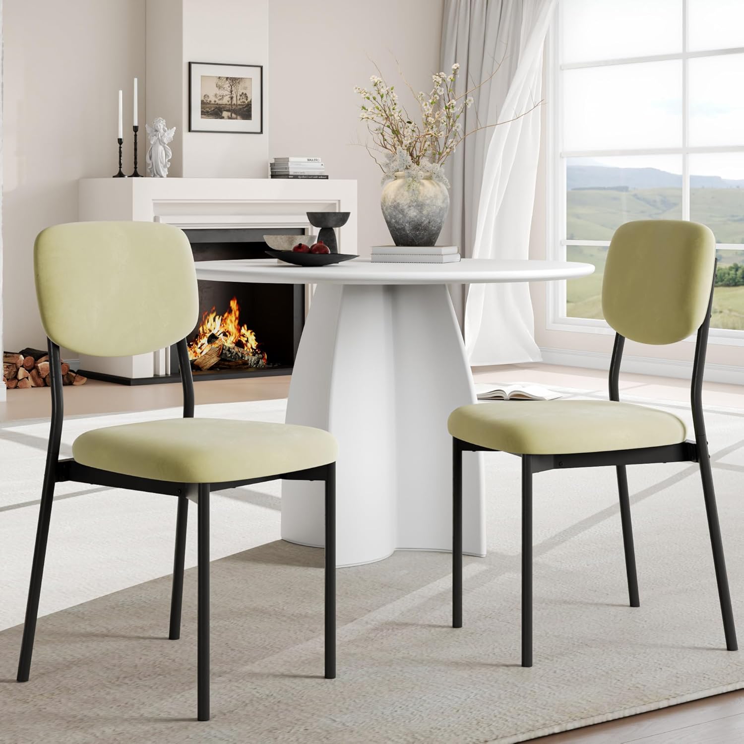 Einhomn Upholstered Dining Chairs Set of 2, Stackable Modern Dining Room Chairs, Kitchen Chairs w/Soft Velvet Backrest & Sturdy Metal Legs for Restaurant, Living Room, Light Green