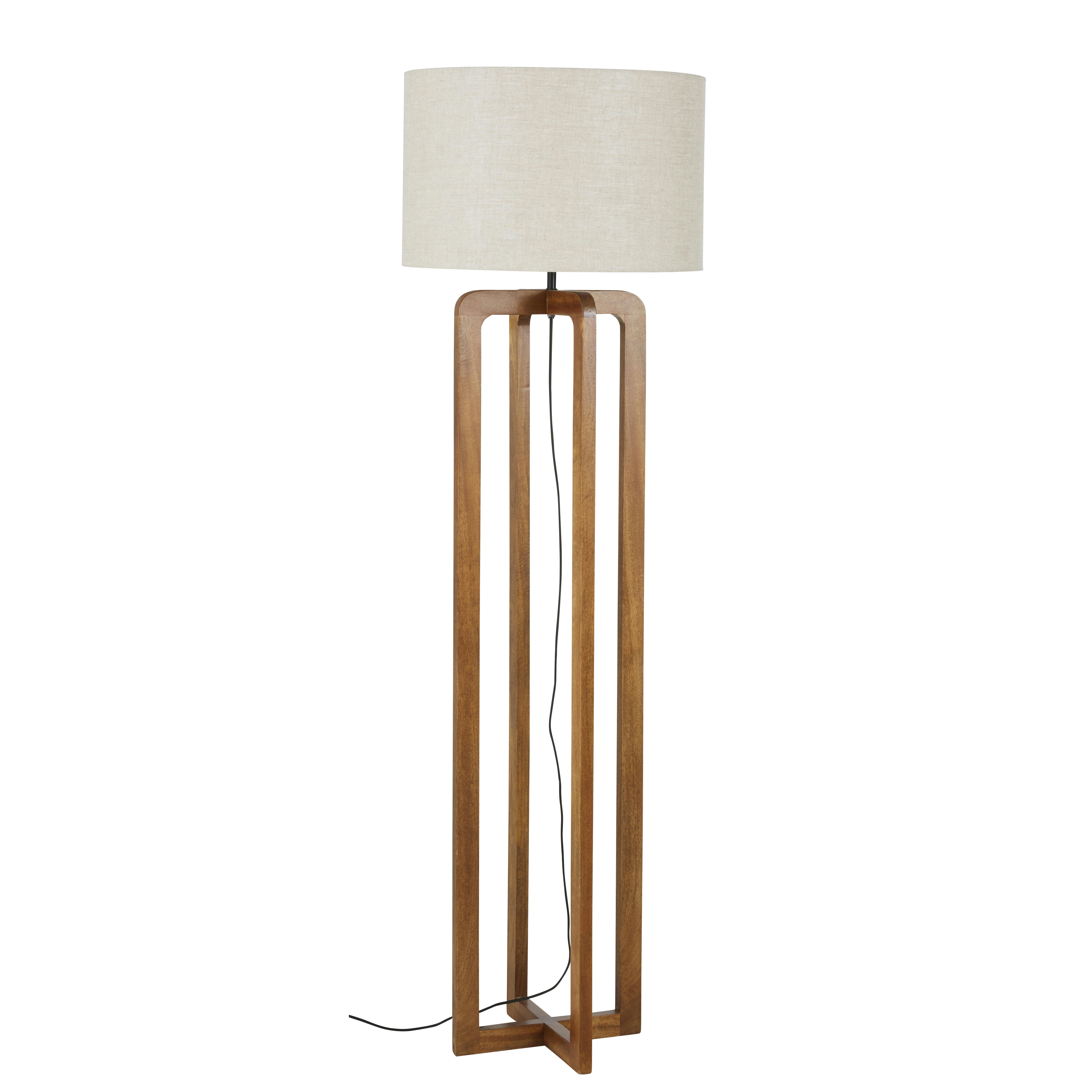 ARIANA - Lampadaire en bois de manguier et abat-jour en lin beige H166