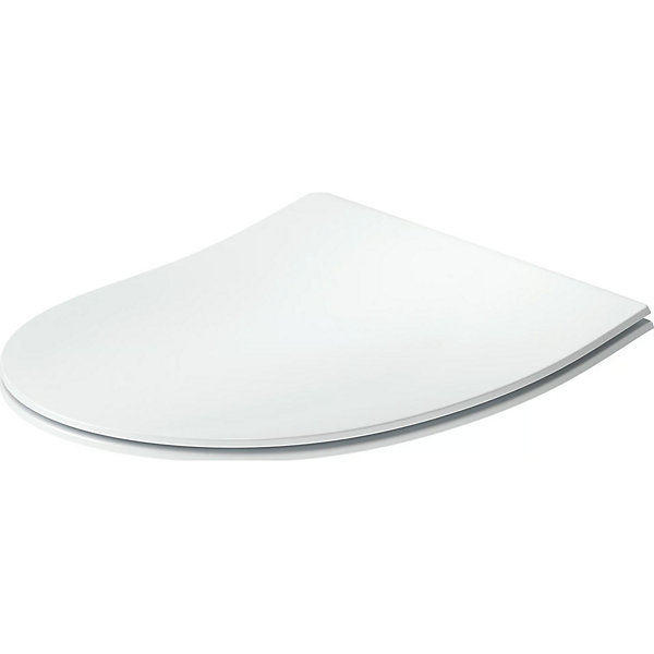 Abattant WC plastique Blanc forme D extra-plat, Lunette toilettes à frein de chute / fermeture amortie - 36,4x40,9x4,5cm - Univavo