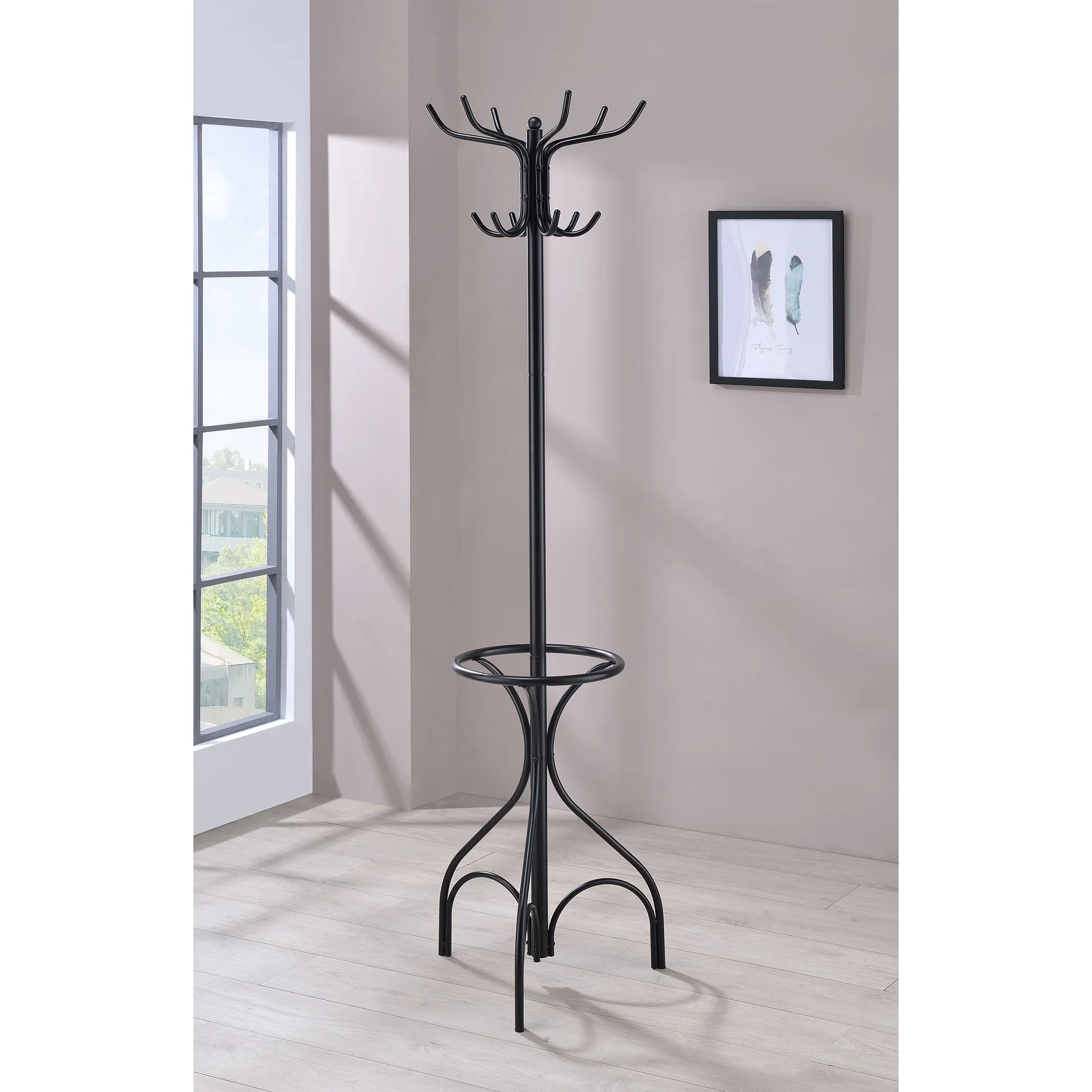 Kiefer 12 Hook Freestanding Metal Coat Rack Hat Hanger Black
