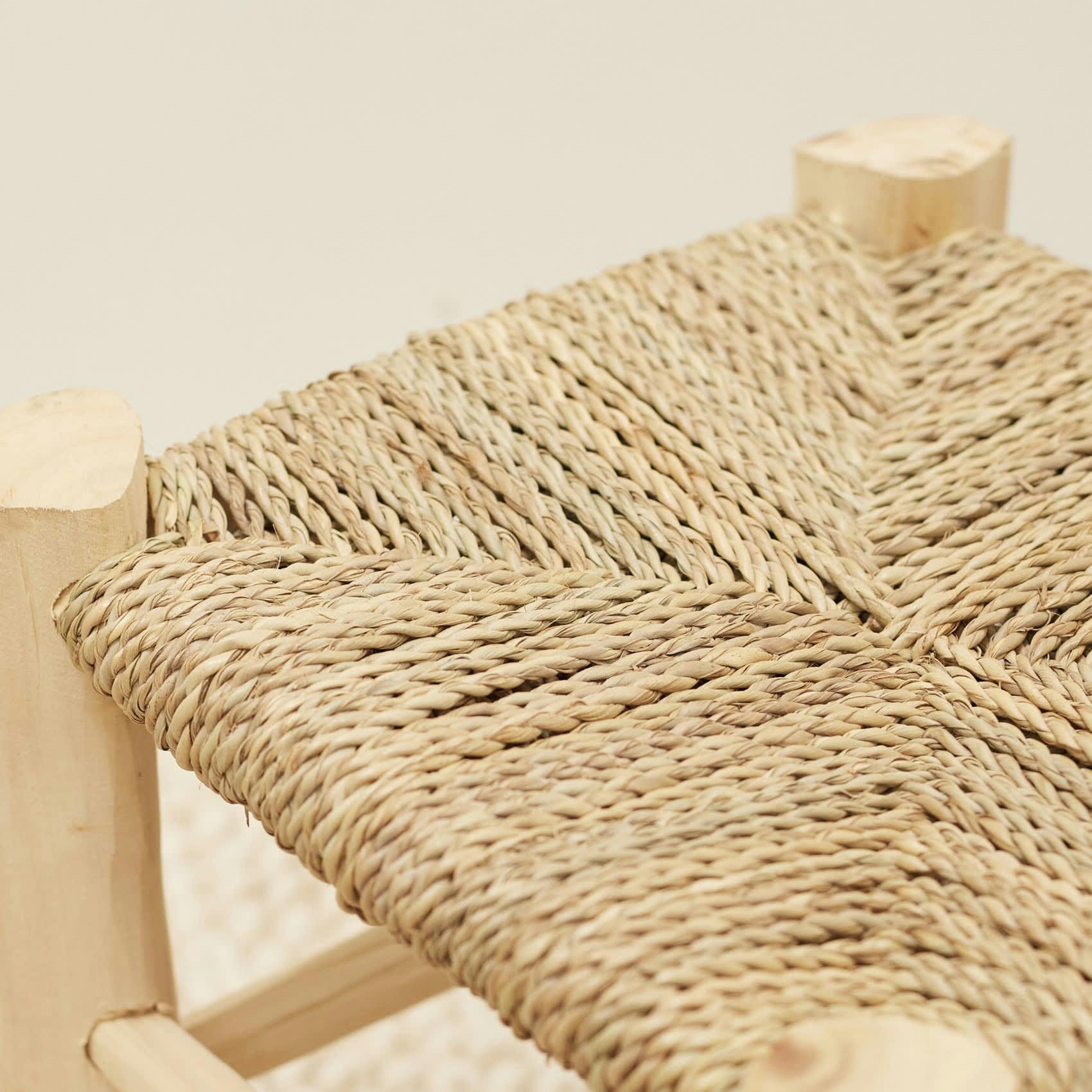 - Tabouret marocain bois de laurier osier/bois naturel 40 cm