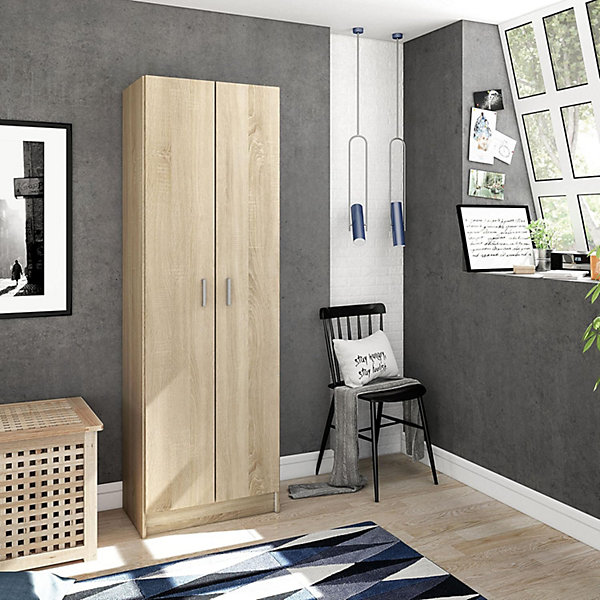 Armoire avec 2 portes coloris Chêne canadian - Dim : 180 x 58,5 x 37 cm