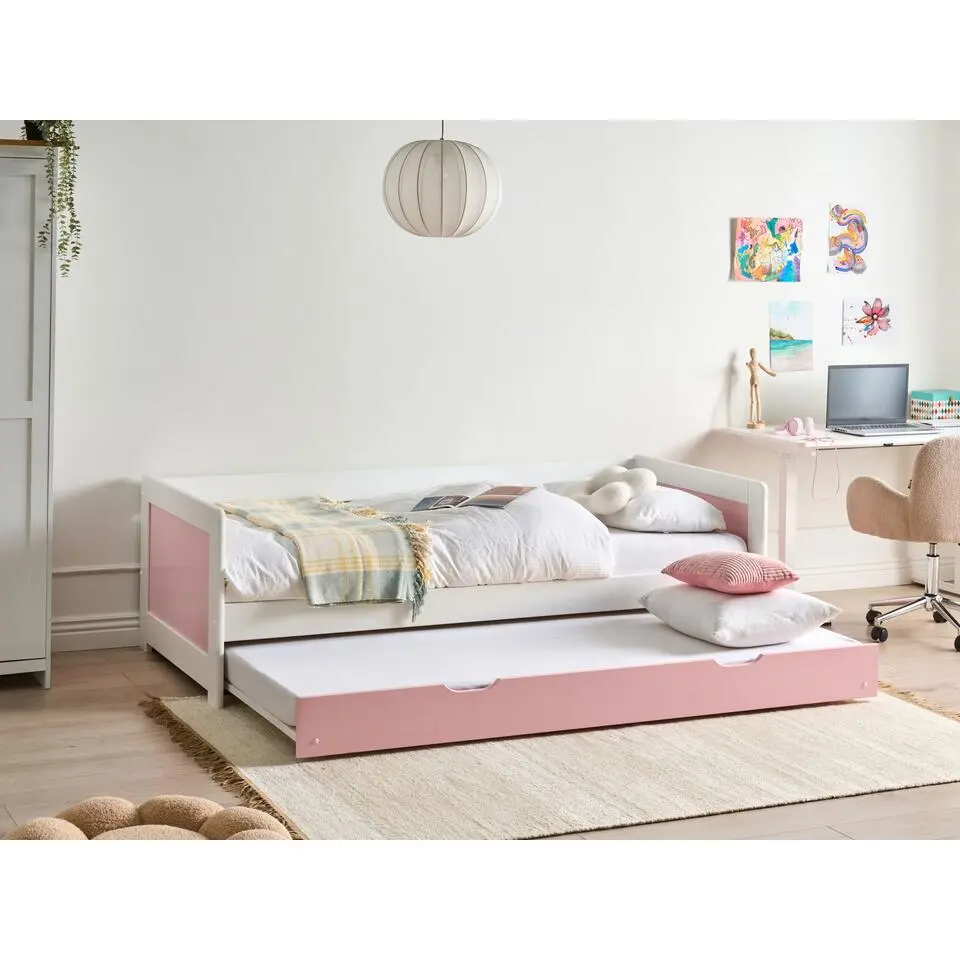 GRAVELINES - Onderschuifbed - Roze - 90 x 200 cm - Dennenhout