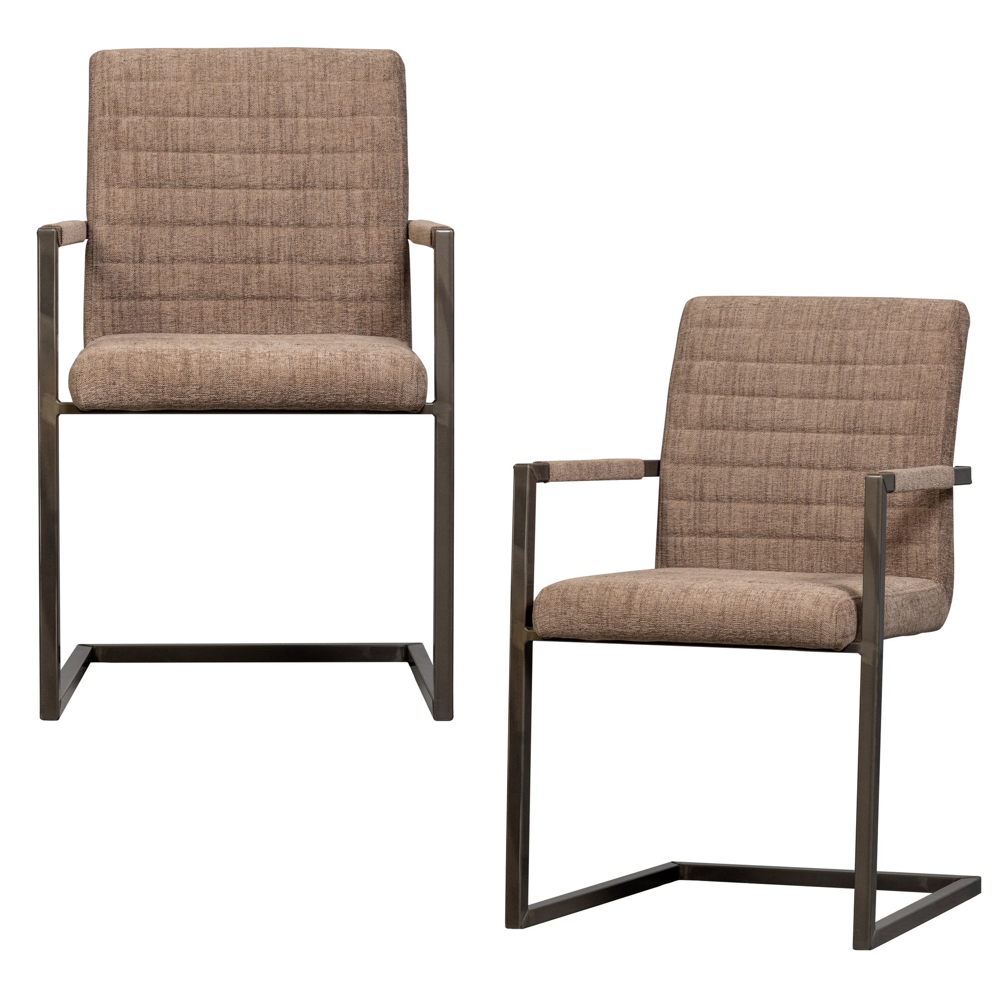 WOOOD eetkamerstoelen Bas - Geweven Stof - Bruin Melange - Set van 2