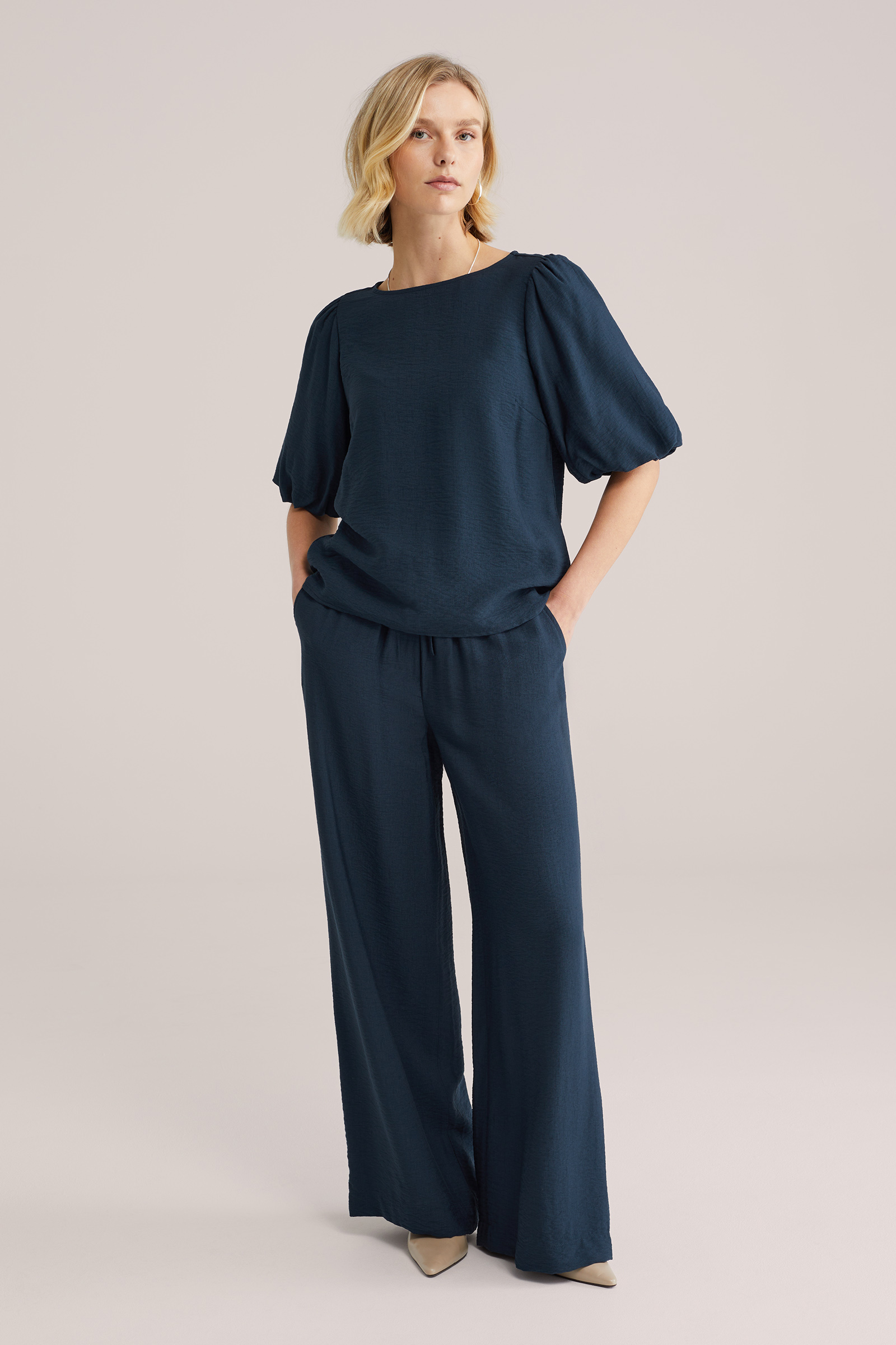 Dames wide leg broek met structuur