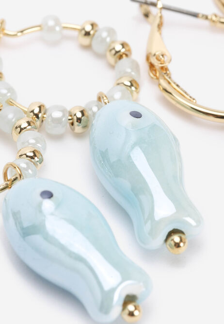 Womens 2pk Gold Sea Shell Hoop Earrings