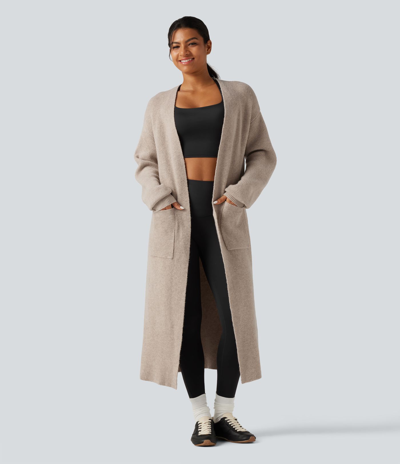 Cardigan long, manches longues avec poches