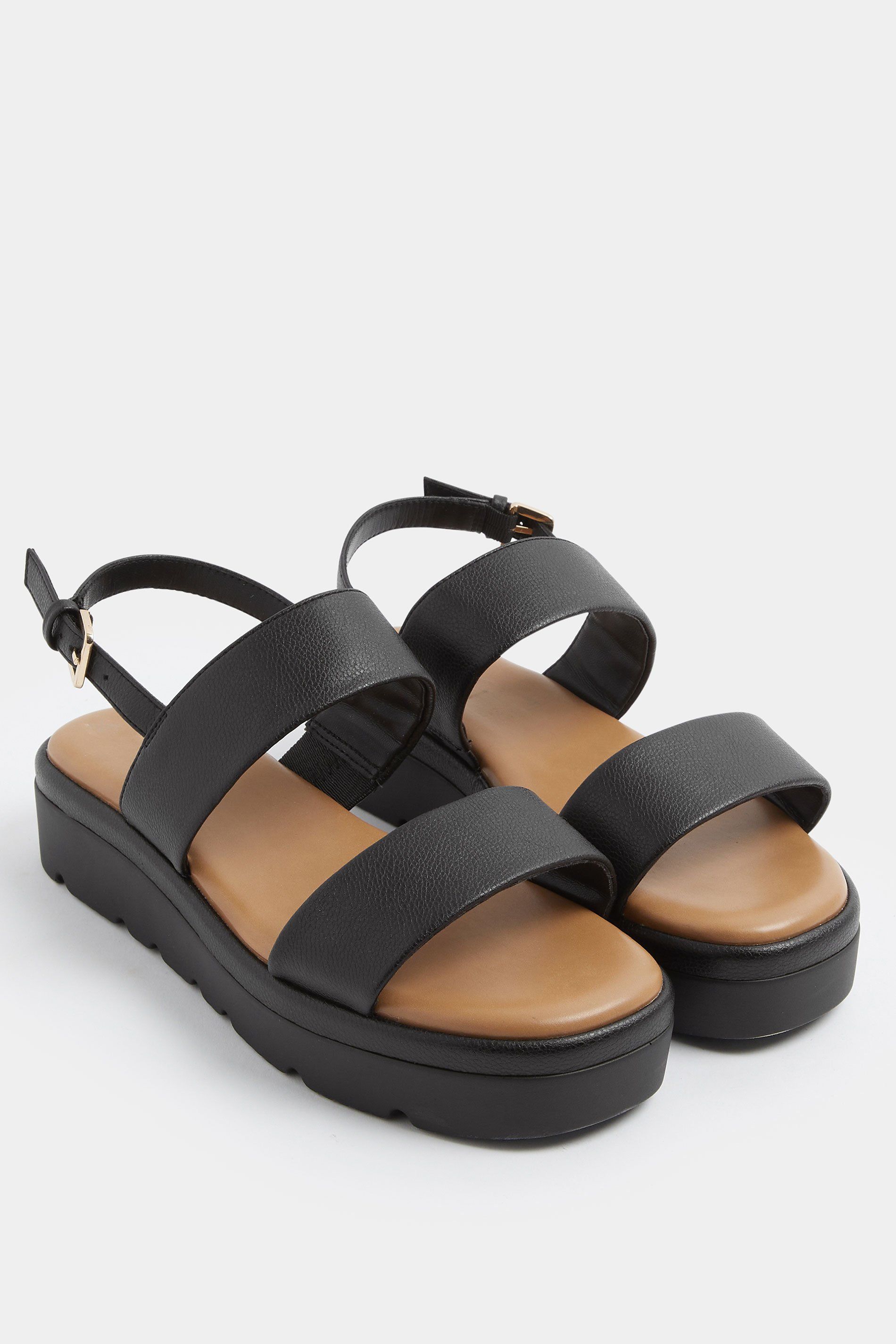 Yours Faux Leather Padded Wedge Sandals In Extra Wide EEE Fit