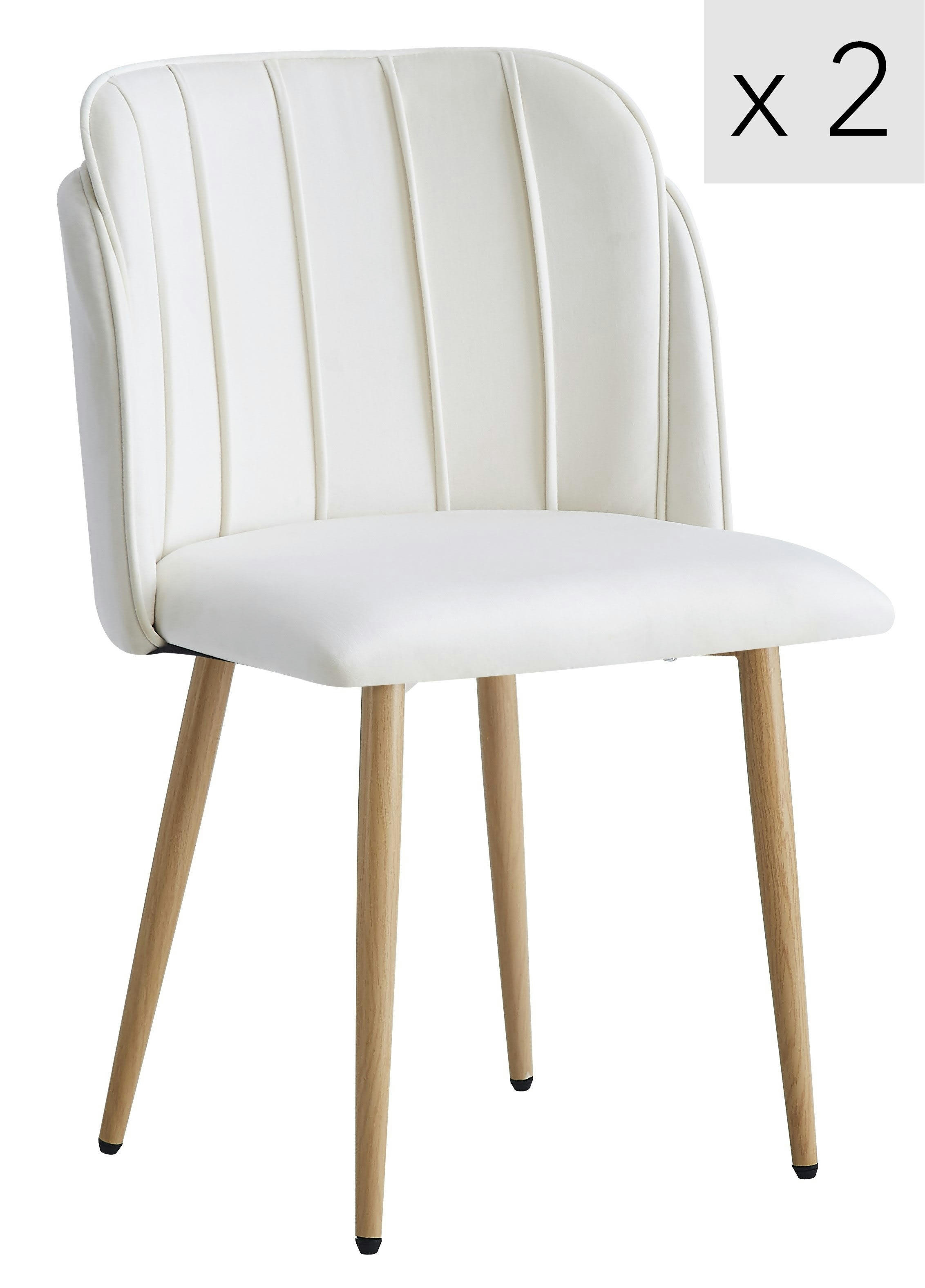 - Lot de 2 chaises en métal effet bois et tissu beige