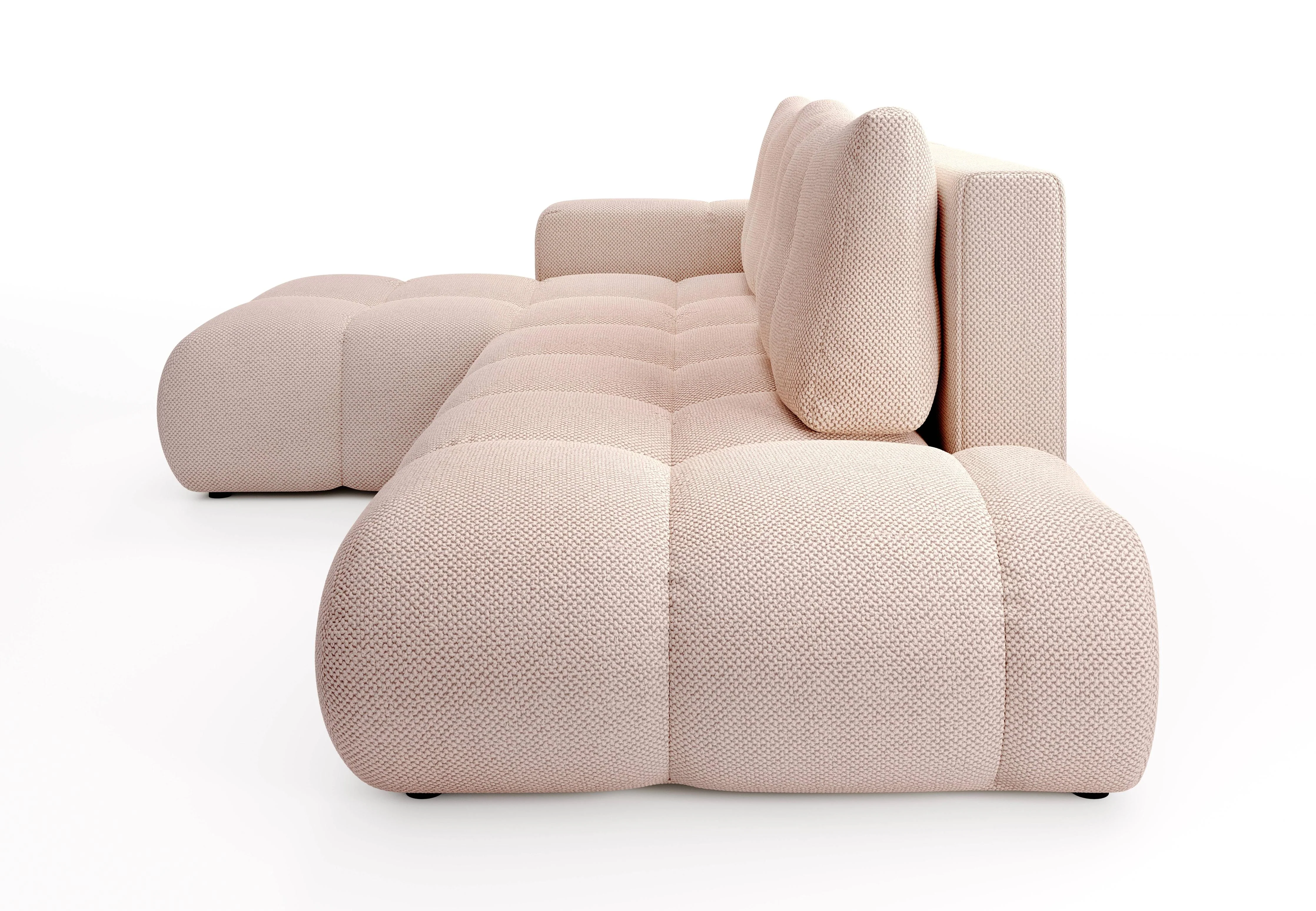 Hoekbank SOLA met slaapfunctie links chenille bouclé