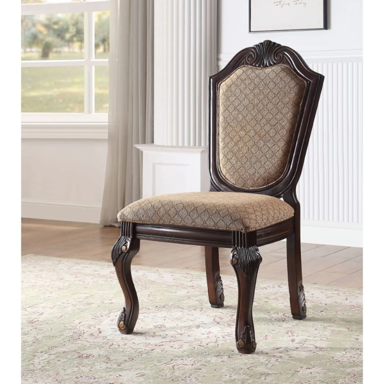 Set of 2 Upholstered Side Chair in Brown and Espresso Finish