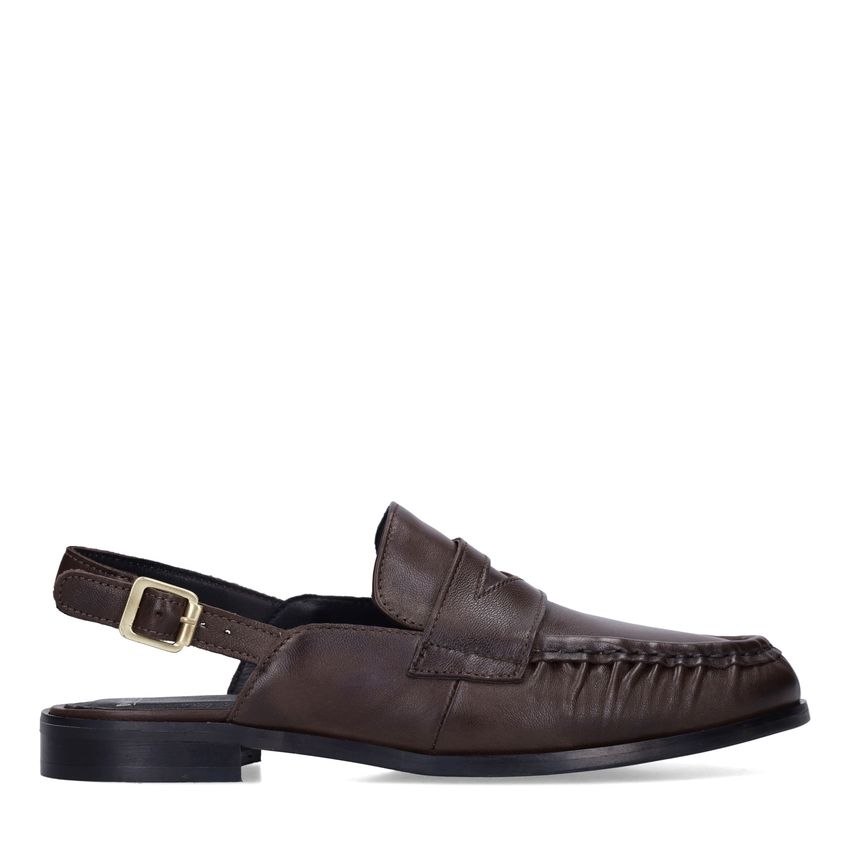 Manfield Donkerbruine leren slingback loafers