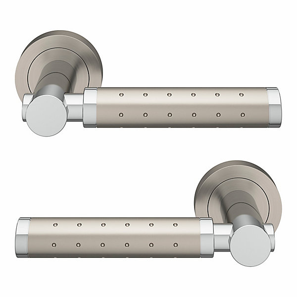 Ensemble poignée sur rosace rond à visser GoodHome Brigg effet chrome et nickel gris Ø50mm