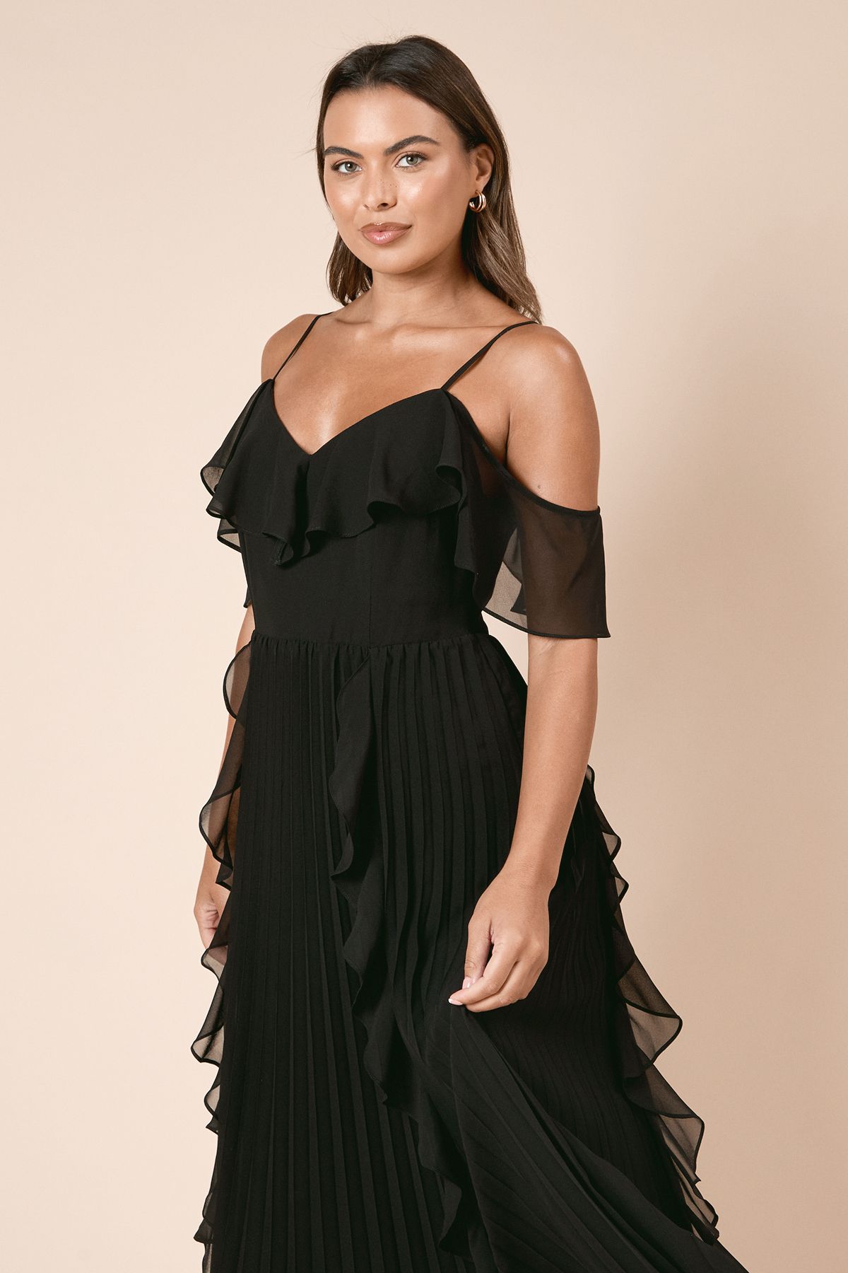 Dorothy Perkins DP Luxe Ruffle Front Cold Shoulder Midi Dress