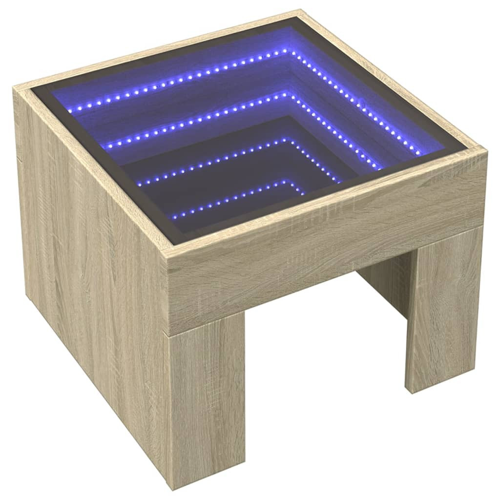 Stolik Kawowy Ława Stół Dąb Sonoma 40x40x30 Oświetlenie Led Do Salonu