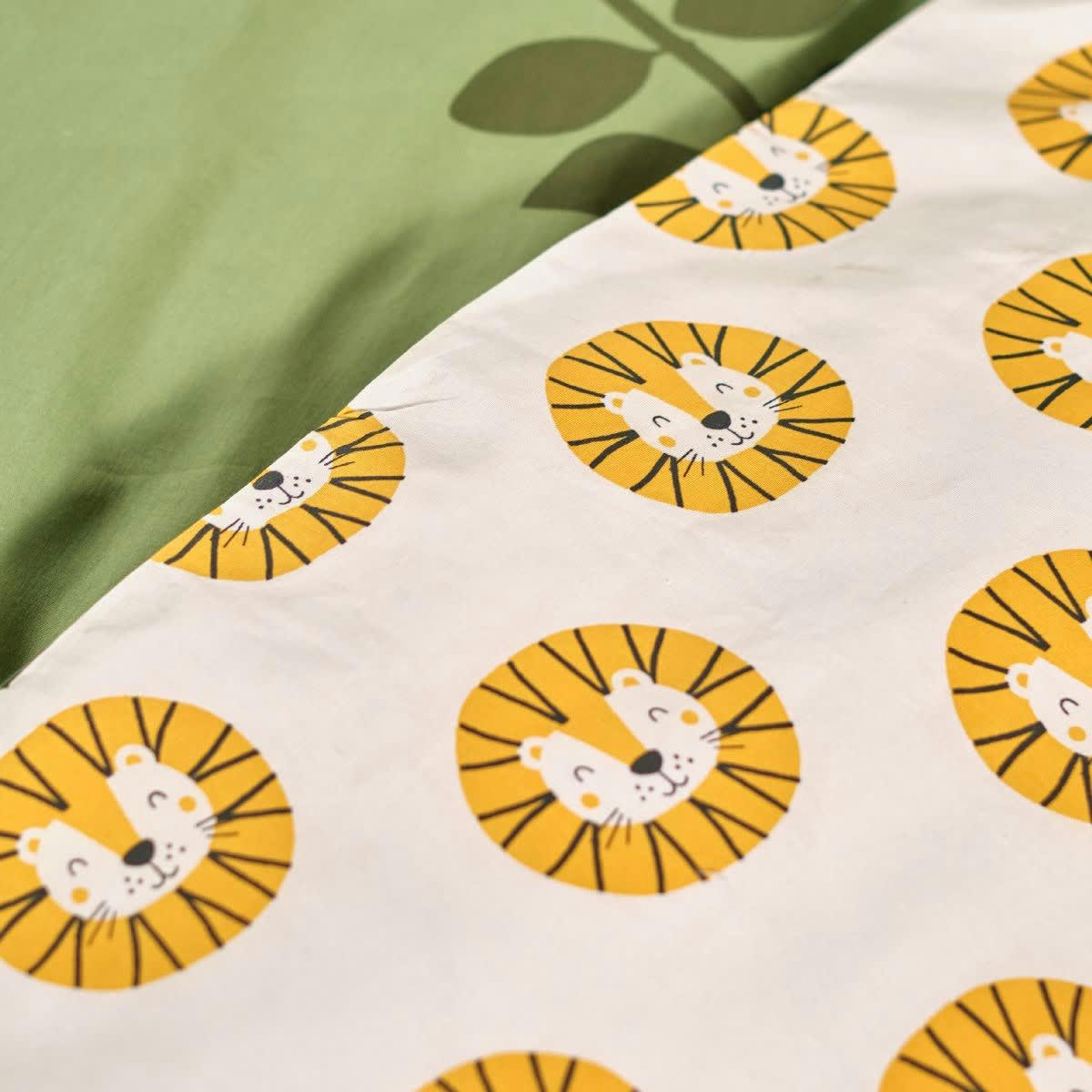 HAPPY LION - Parure de lit imprimé en coton gris 140x200