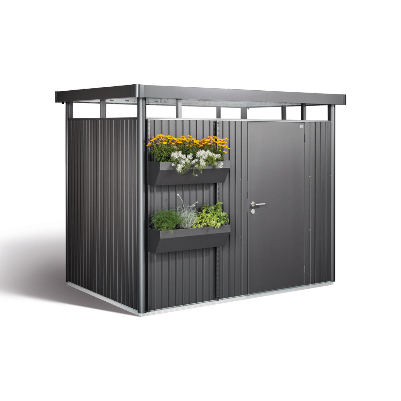Abri de jardin en métal HighLine 1 porte gris foncé 2,75 x 1,95 x 2,22 m BIOHORT