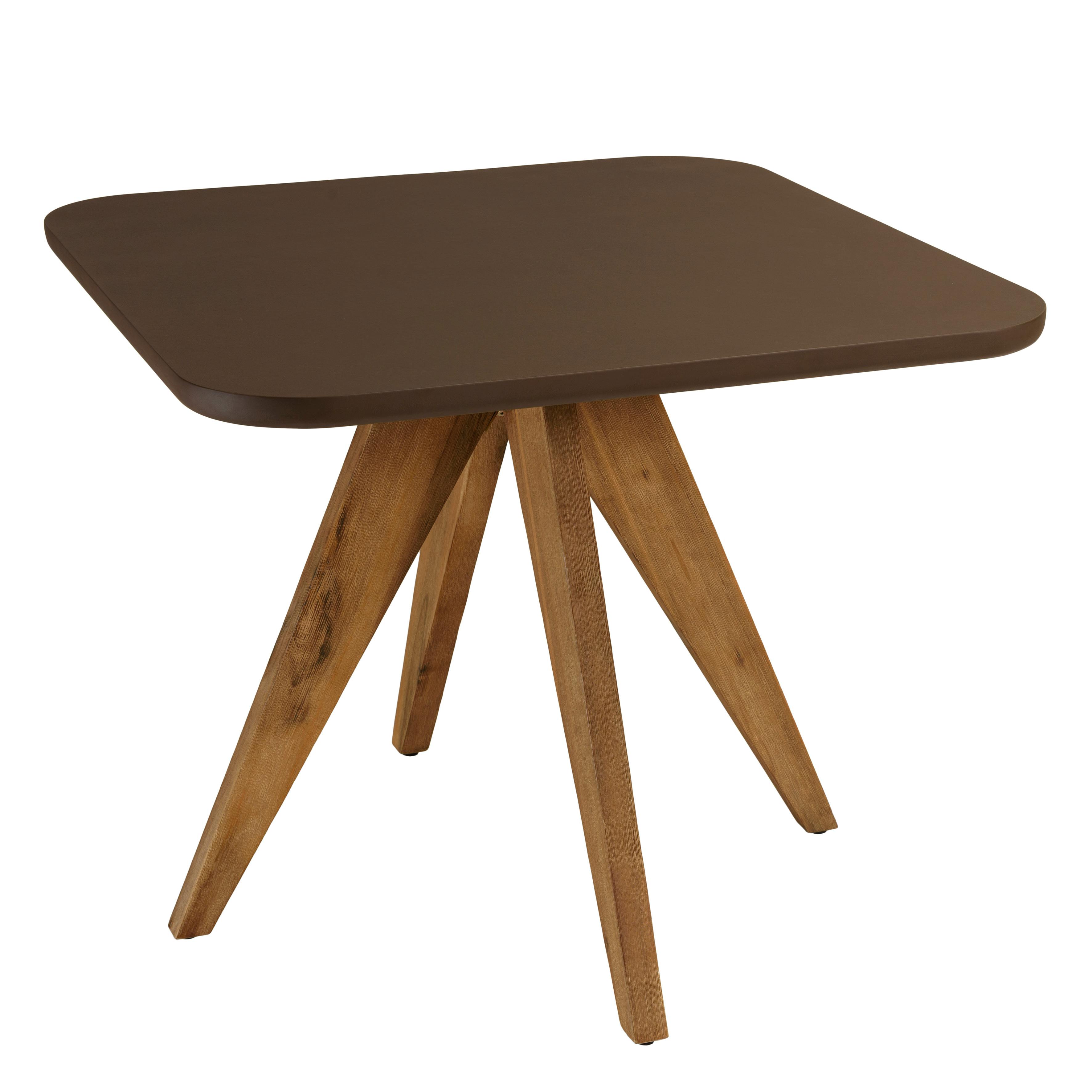 Table à manger carrée 90 cm effet béton marron pied bois d'acacia CALVI