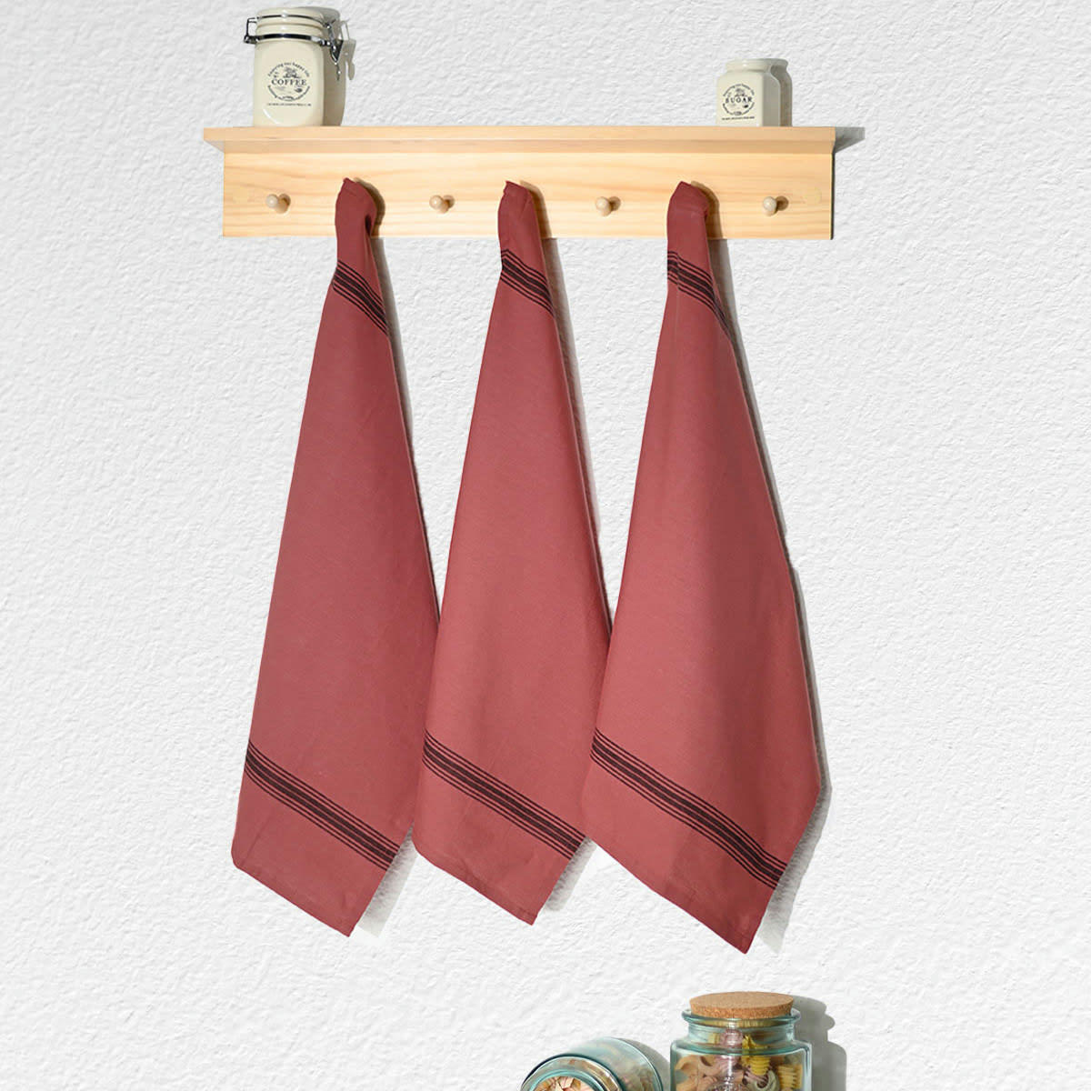 SKANDLIFE - Lot de 3 torchons coton  marsala 50x70 cm