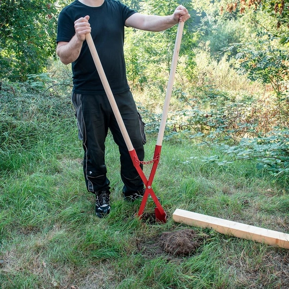 Erdlochausheber, aus metall|buchenholz, für Löcher mit Ø 11 – 28 cm