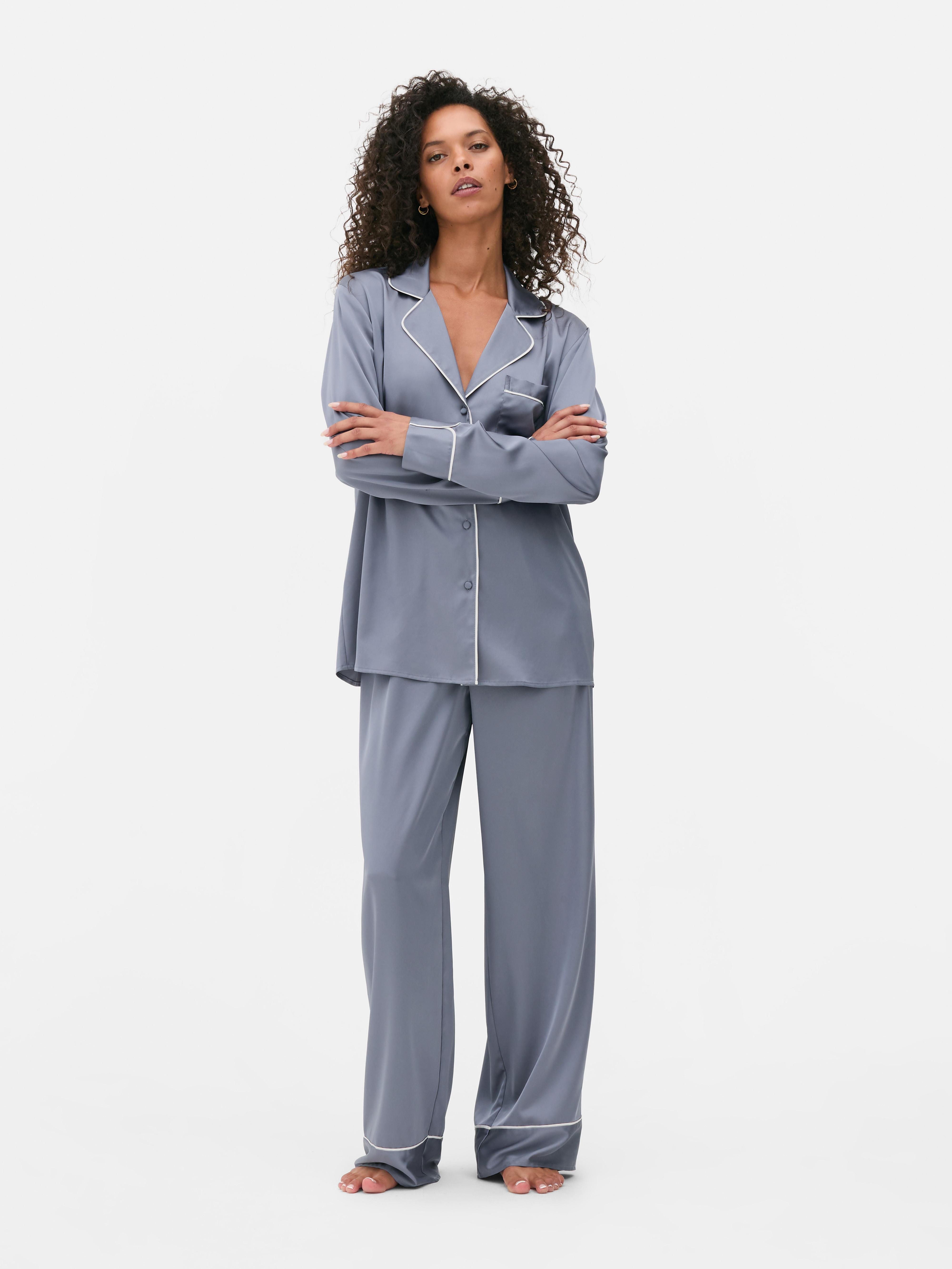 Contrast Trim Boyfriend Pajama Set