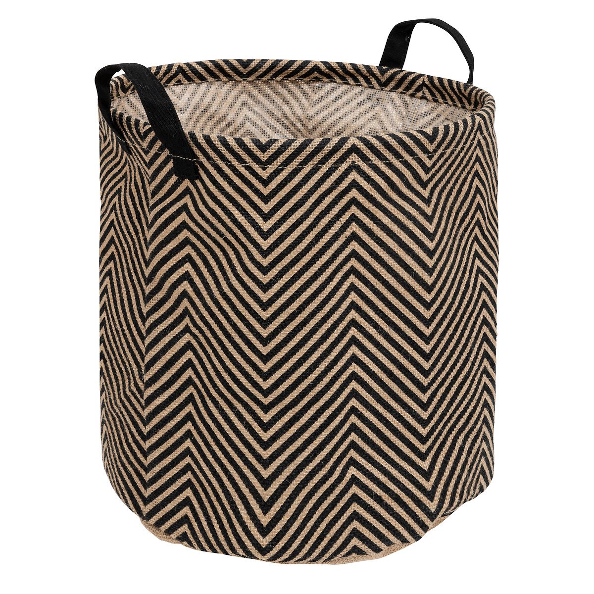 Cesto decorado VALY zigzag bege e preto em juta 32cm