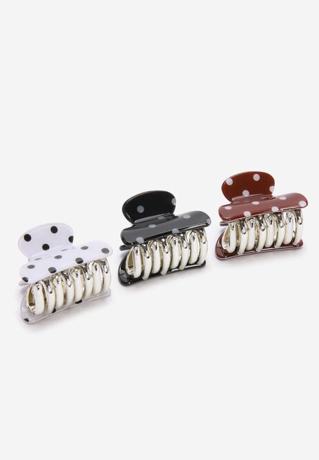 Womens 3pk Burgundy Spot Mini Bulldog Hair Clips