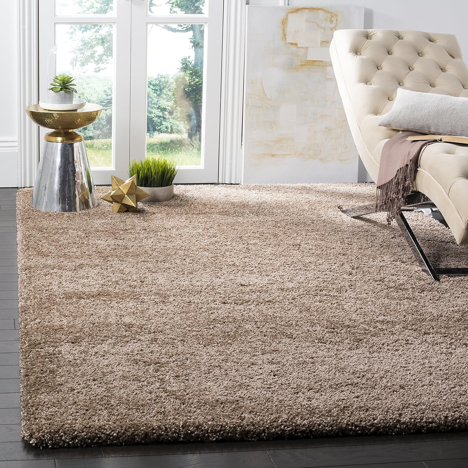 SAFAVIEH Milan Shag Collection Area Rug - 6' x 9', Dark Beige, Solid Design, Non-Shedding & Easy to Clean, Plush Thick Pile, Ideal for Living Room, Bedroom (SG180-1414)